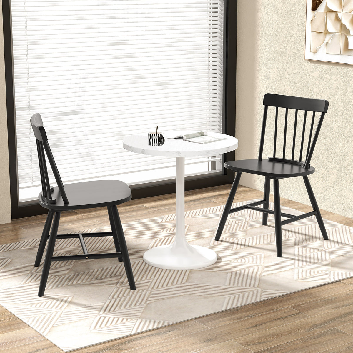 Farmhouse Kitchen Chair Set of 2 with Rubber Wood Frame-Black-Dining Chairs-DECOROLALA
