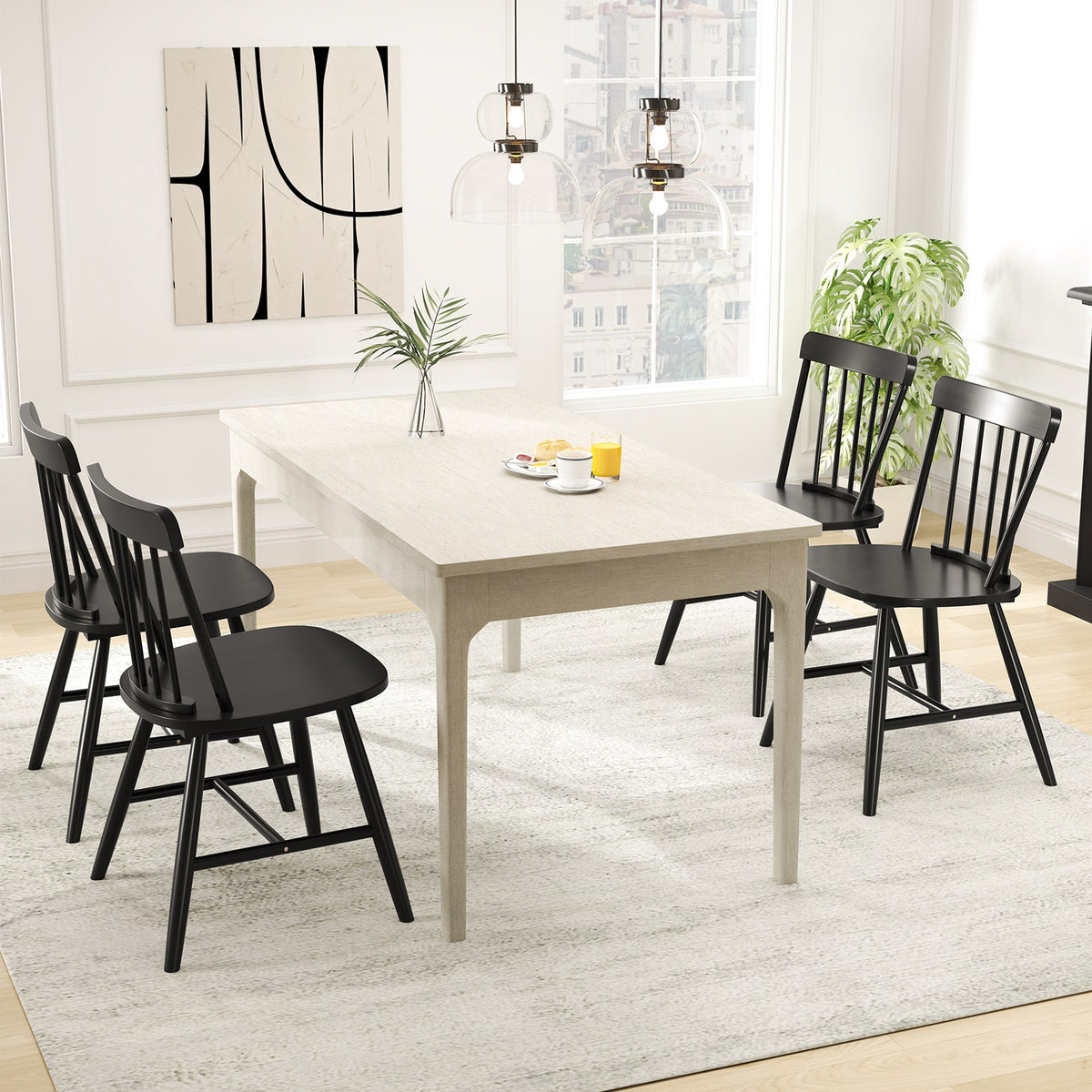 Farmhouse Kitchen Chair Set of 2 with Rubber Wood Frame-Black-Dining Chairs-DECOROLALA