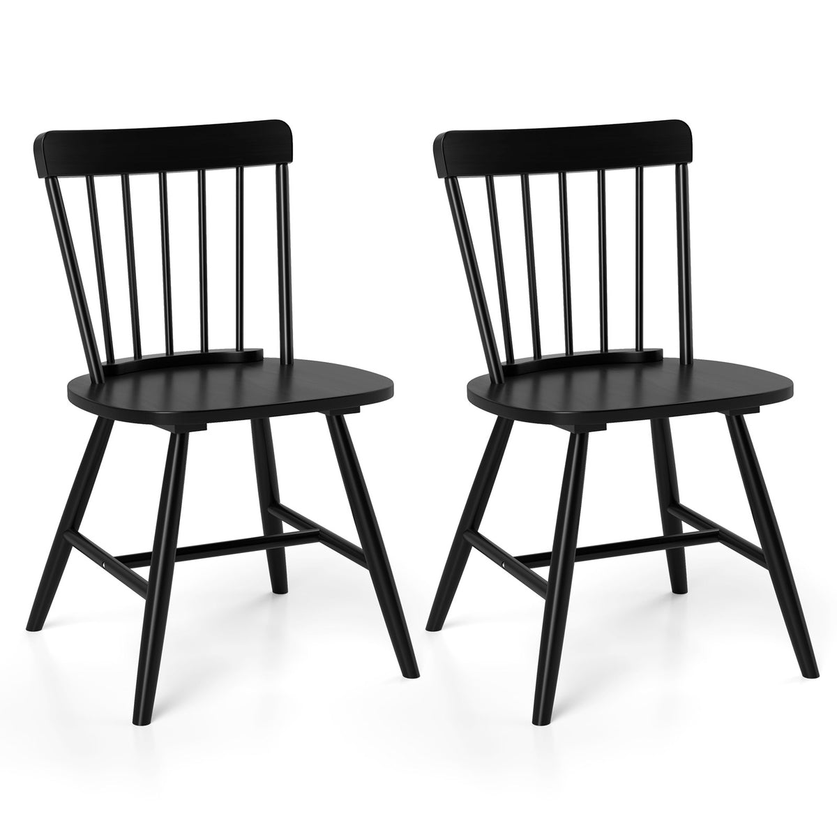 Farmhouse Kitchen Chair Set of 2 with Rubber Wood Frame-Black-Dining Chairs-DECOROLALA