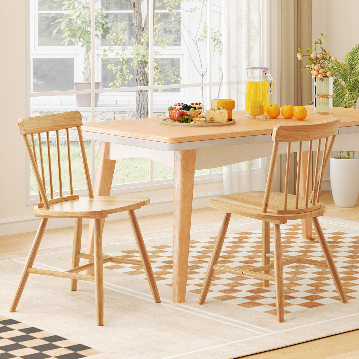 Farmhouse Kitchen Chair Set of 2 with Rubber Wood Frame-Natural-Dining Chairs-DECOROLALA