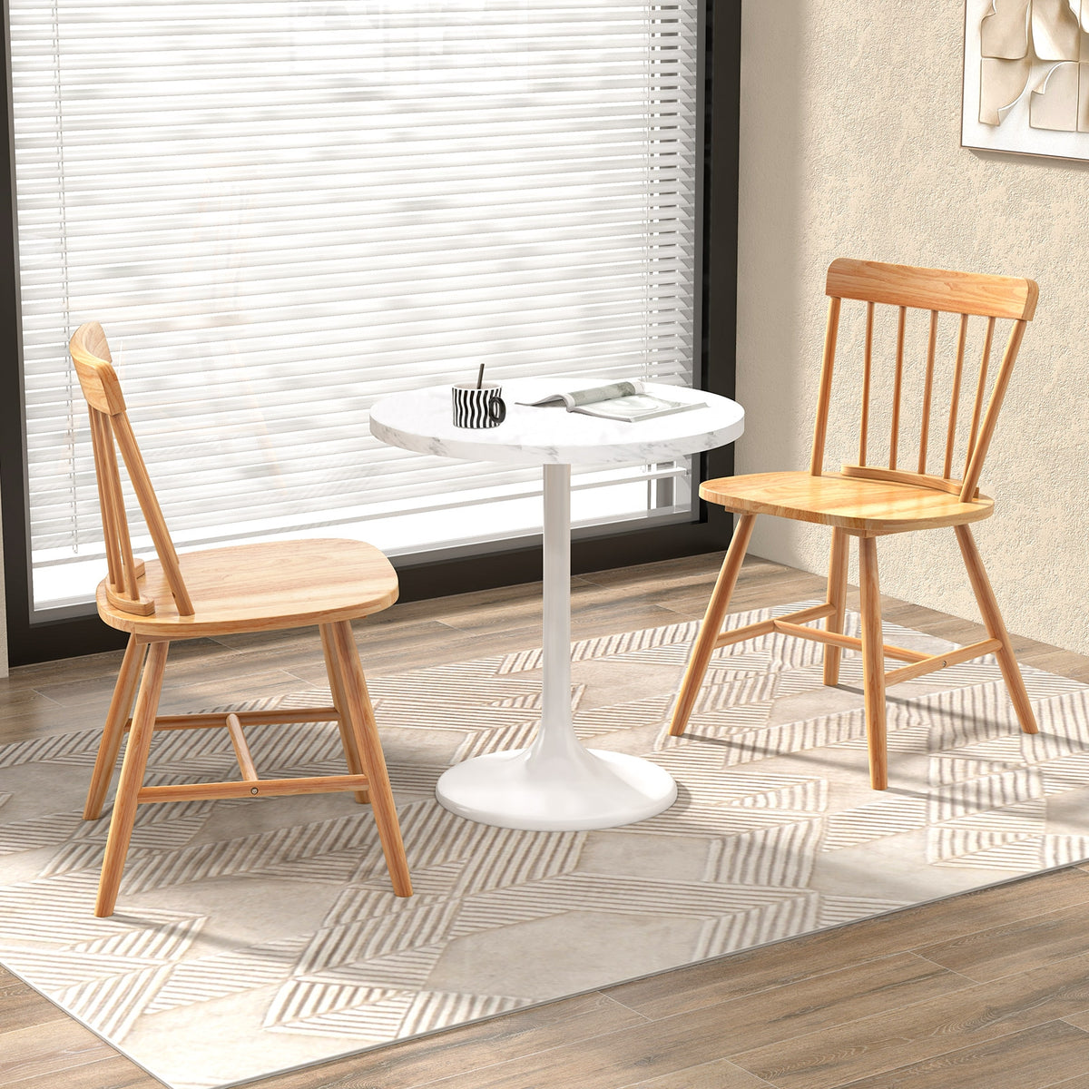 Farmhouse Kitchen Chair Set of 2 with Rubber Wood Frame-Natural-Dining Chairs-DECOROLALA