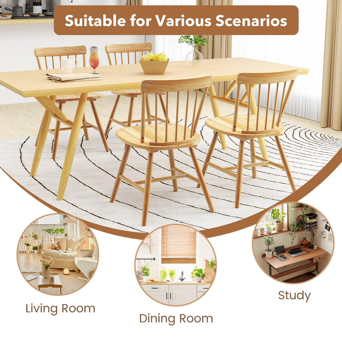 Farmhouse Kitchen Chair Set of 2 with Rubber Wood Frame-Natural-Dining Chairs-DECOROLALA