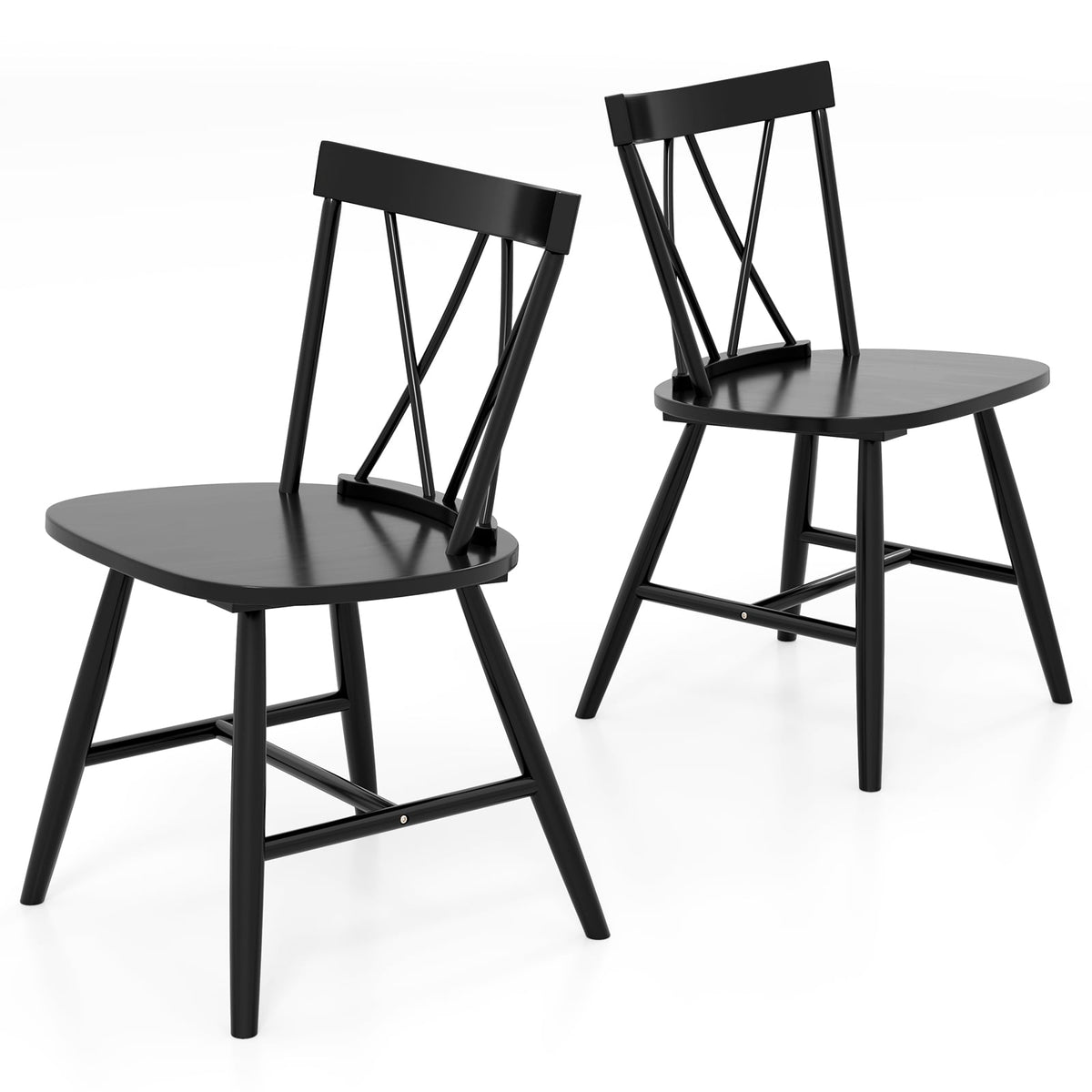 Farmhouse Kitchen Dining Chair Set of 2 with Rubber Wood Frame-Black-Dining Chairs-DECOROLALA