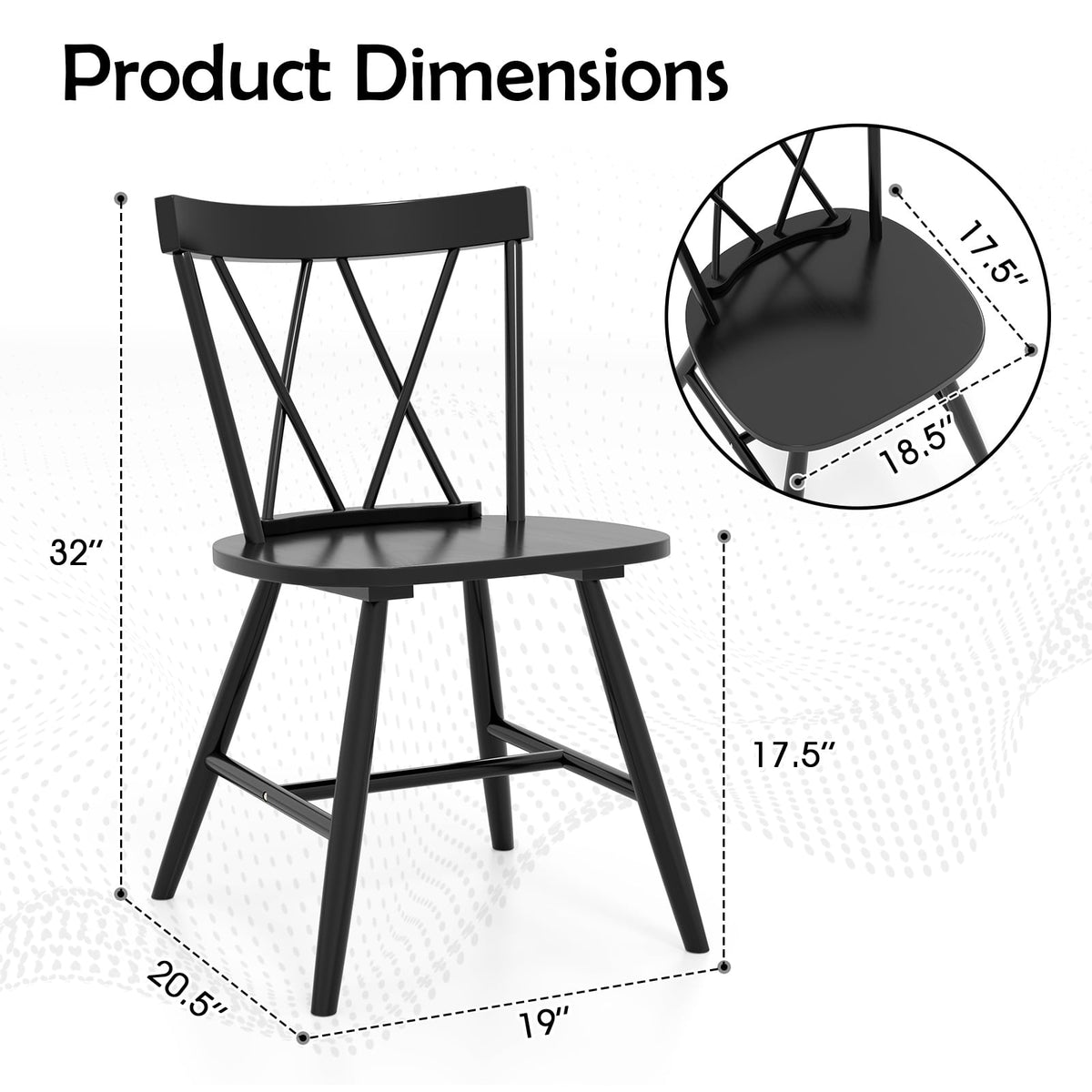 Farmhouse Kitchen Dining Chair Set of 2 with Rubber Wood Frame-Black-Dining Chairs-DECOROLALA