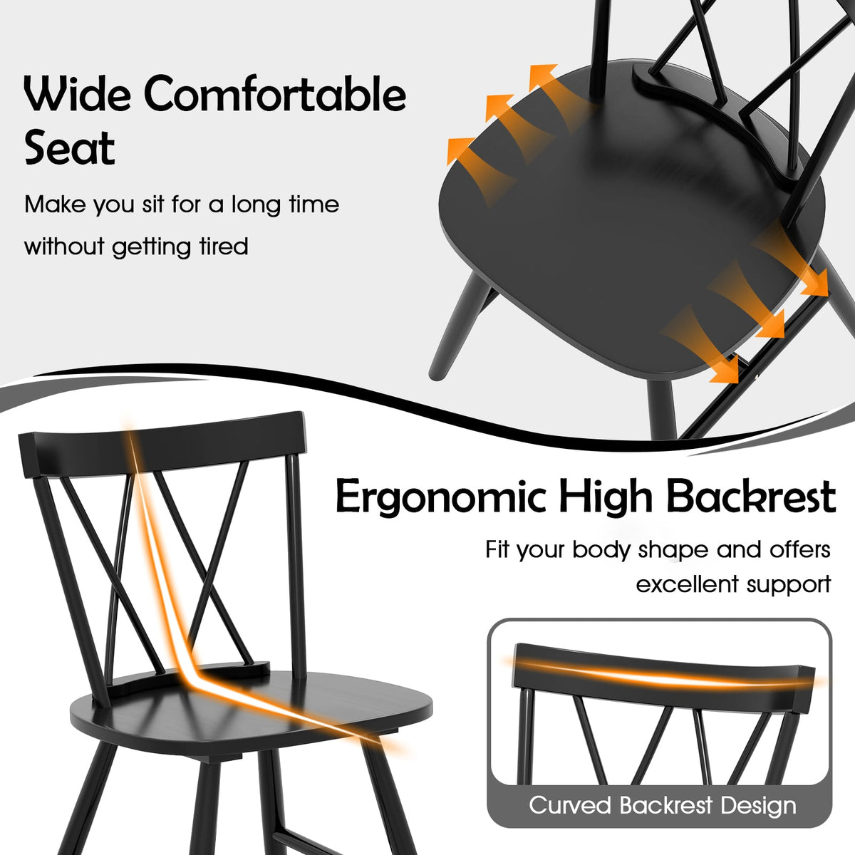 Farmhouse Kitchen Dining Chair Set of 2 with Rubber Wood Frame-Black-Dining Chairs-DECOROLALA