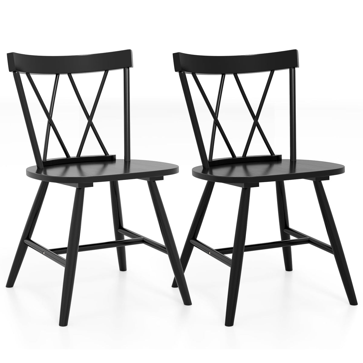 Farmhouse Kitchen Dining Chair Set of 2 with Rubber Wood Frame-Black-Dining Chairs-DECOROLALA
