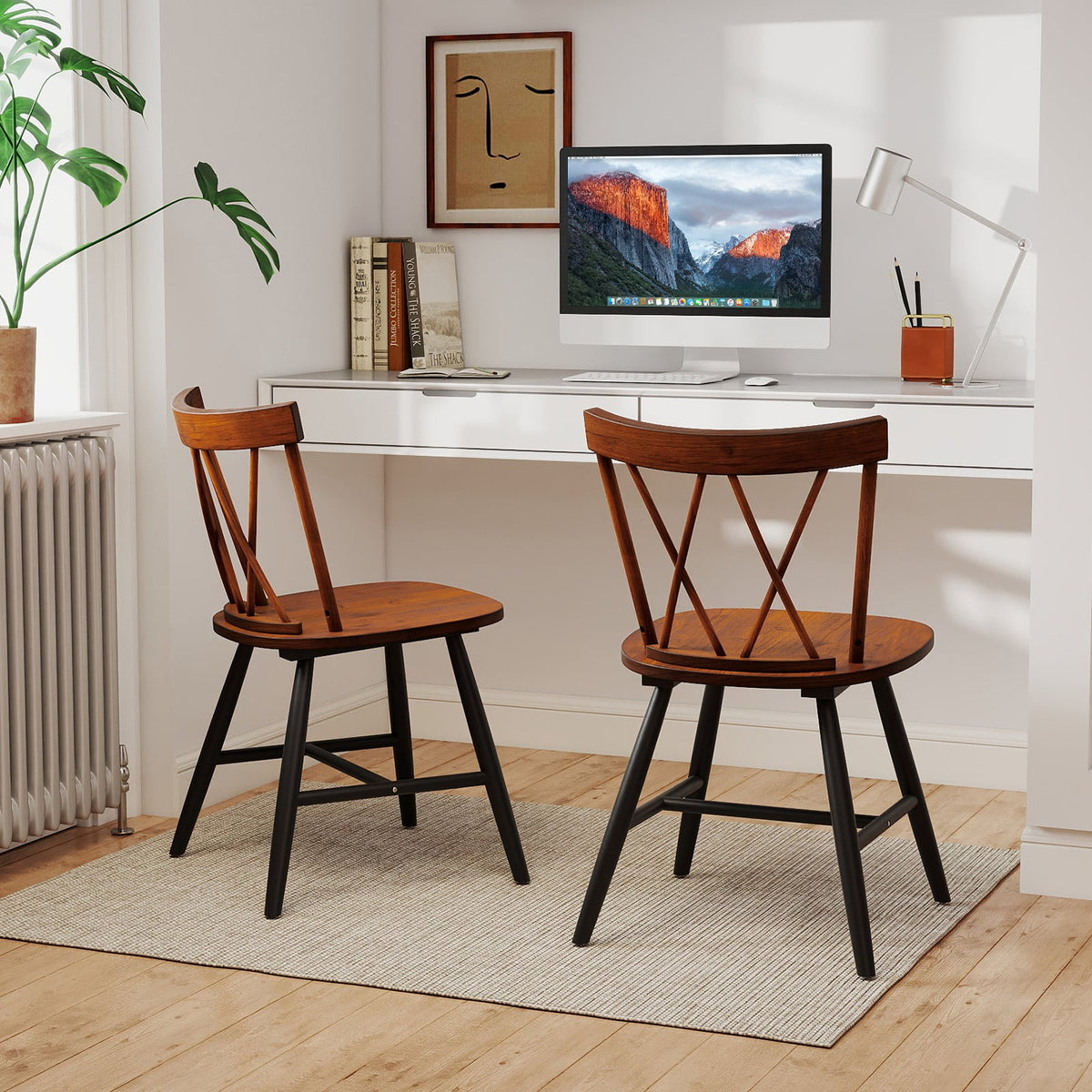 Farmhouse Kitchen Dining Chair Set of 2 with Rubber Wood Frame-Dark Brown-Dining Chairs-DECOROLALA