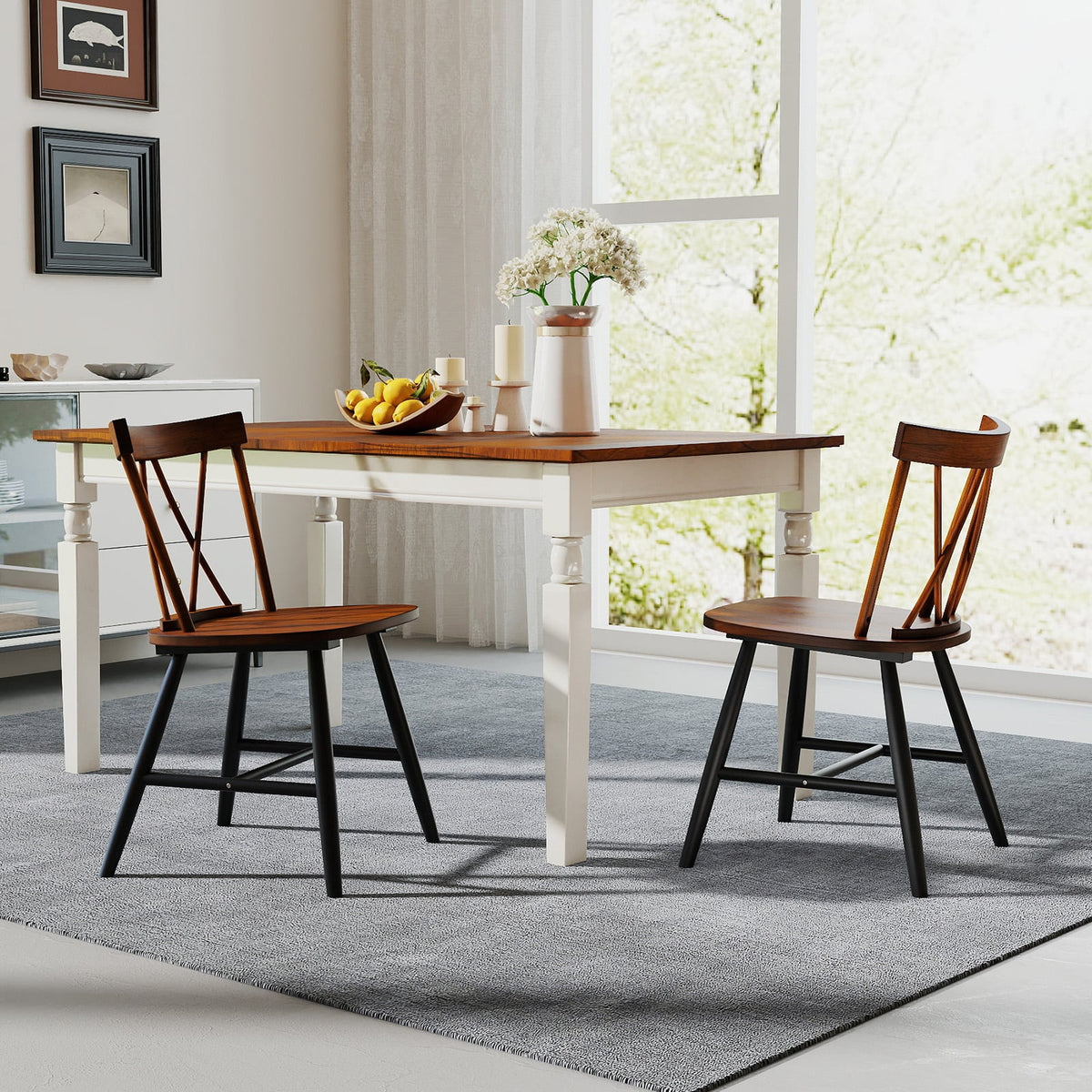 Farmhouse Kitchen Dining Chair Set of 2 with Rubber Wood Frame-Dark Brown-Dining Chairs-DECOROLALA