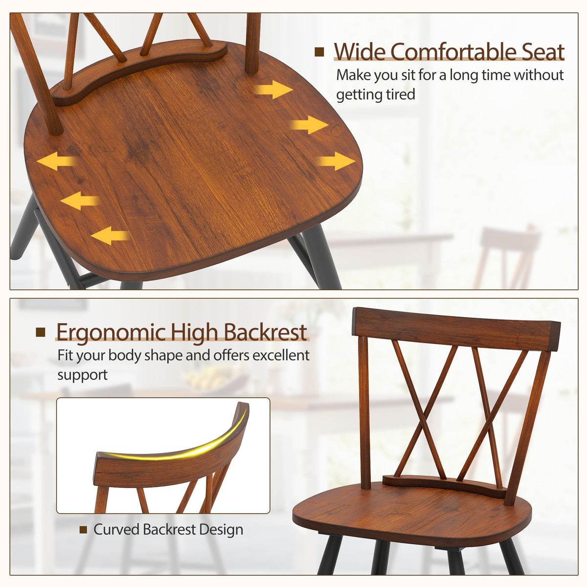 Farmhouse Kitchen Dining Chair Set of 2 with Rubber Wood Frame-Dark Brown-Dining Chairs-DECOROLALA
