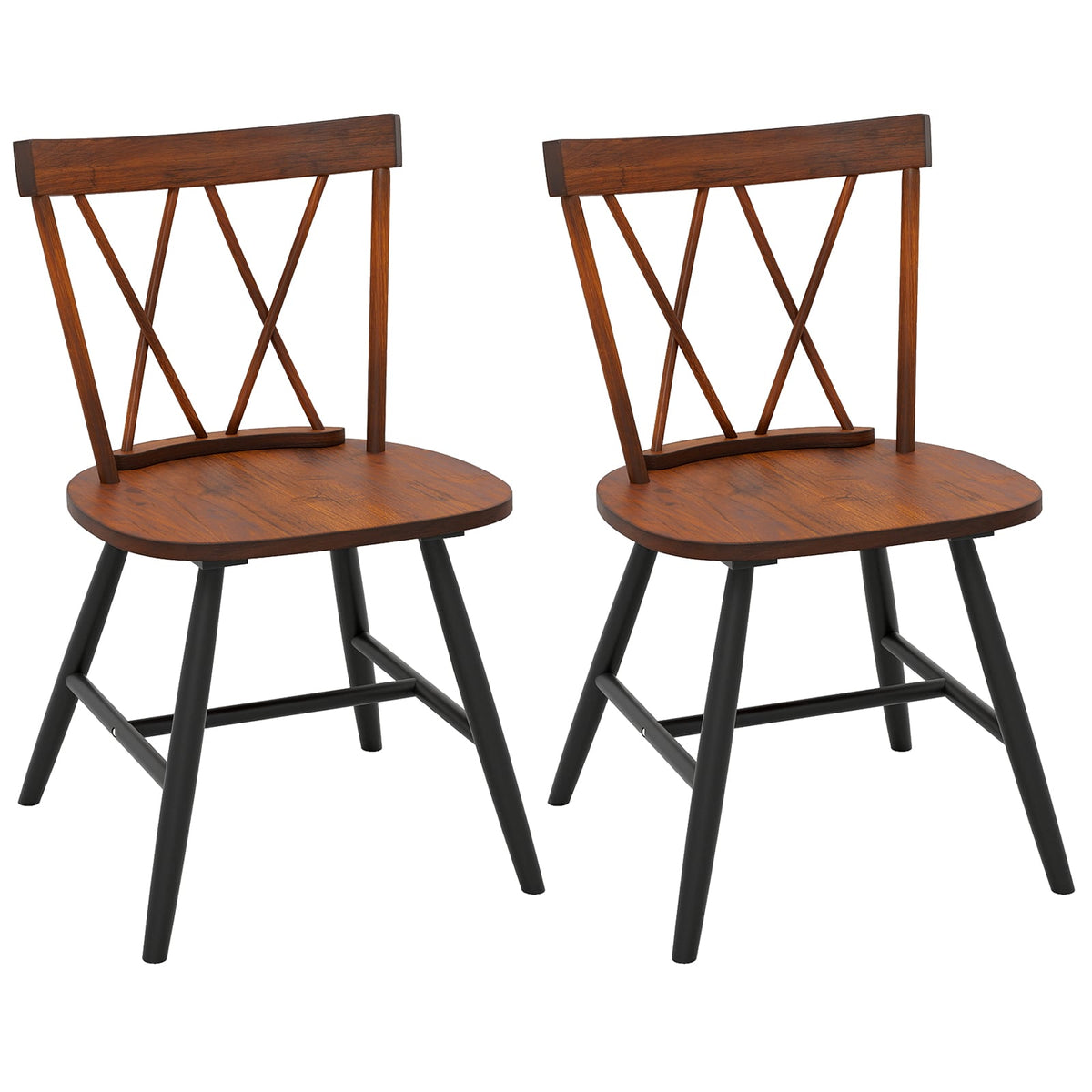Farmhouse Kitchen Dining Chair Set of 2 with Rubber Wood Frame-Dark Brown-Dining Chairs-DECOROLALA