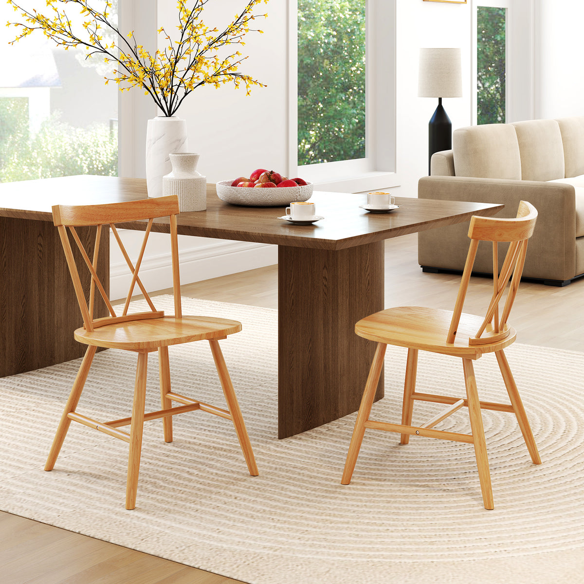 Farmhouse Kitchen Dining Chair Set of 2 with Rubber Wood Frame-Natural-Dining Chairs-DECOROLALA