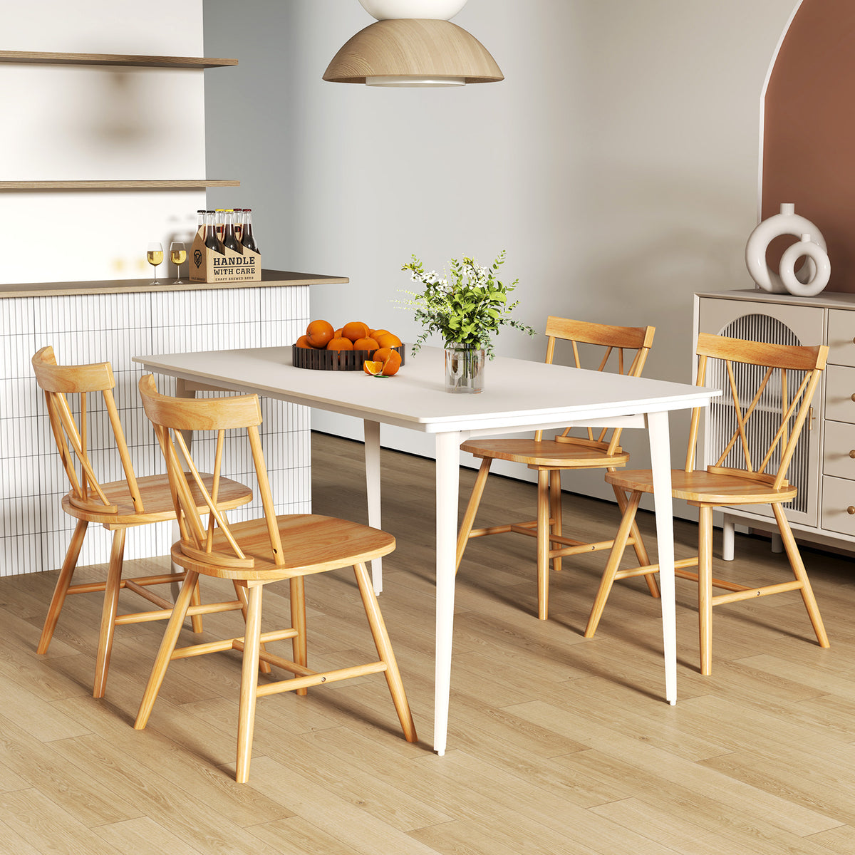 Farmhouse Kitchen Dining Chair Set of 2 with Rubber Wood Frame-Natural-Dining Chairs-DECOROLALA