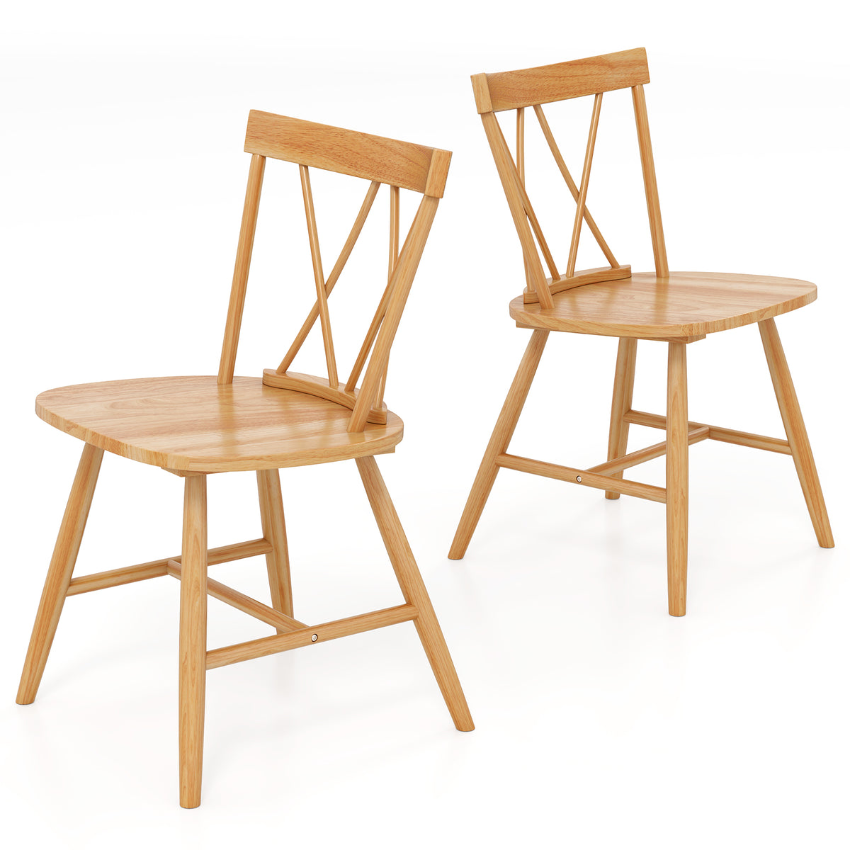 Farmhouse Kitchen Dining Chair Set of 2 with Rubber Wood Frame-Natural-Dining Chairs-DECOROLALA