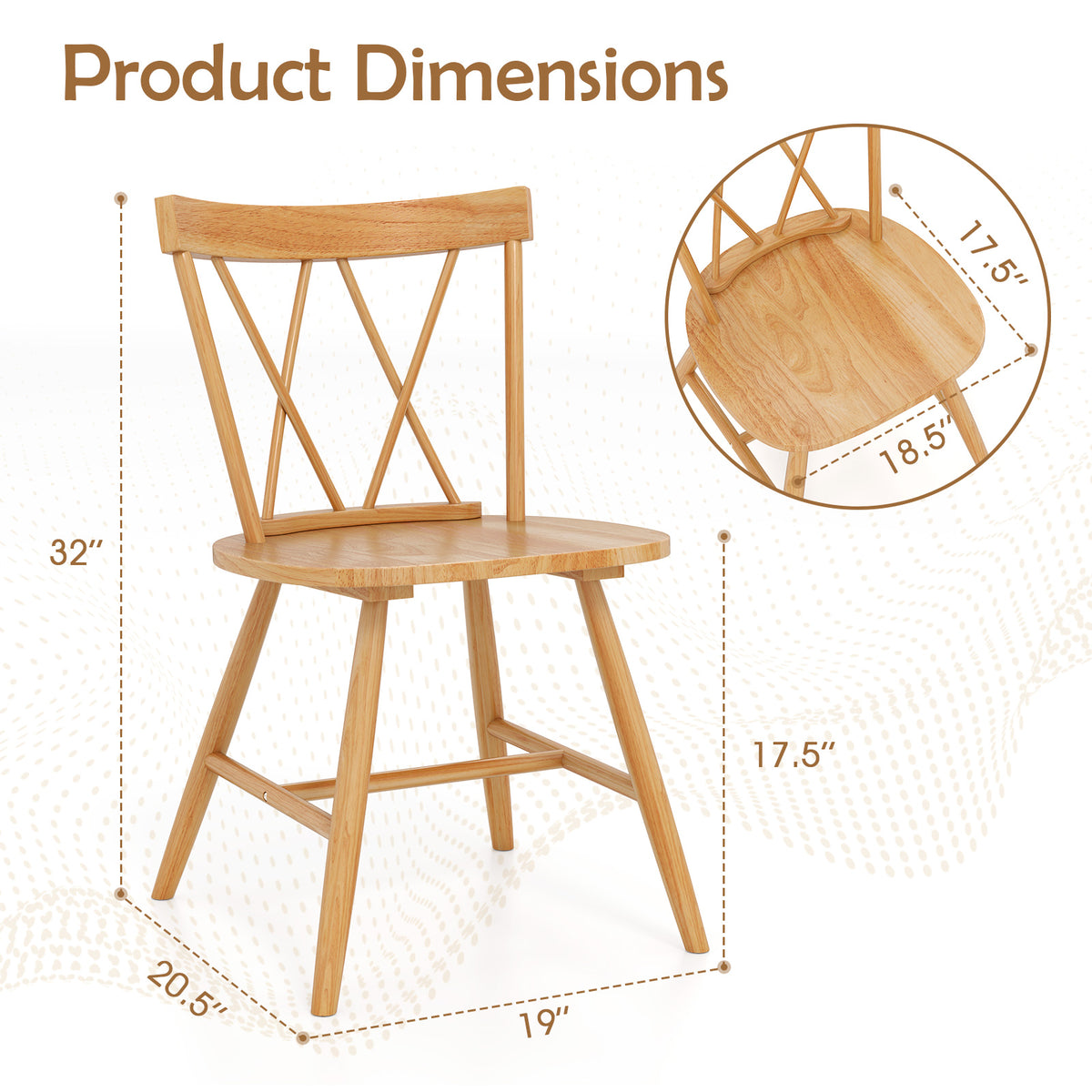 Farmhouse Kitchen Dining Chair Set of 2 with Rubber Wood Frame-Natural-Dining Chairs-DECOROLALA