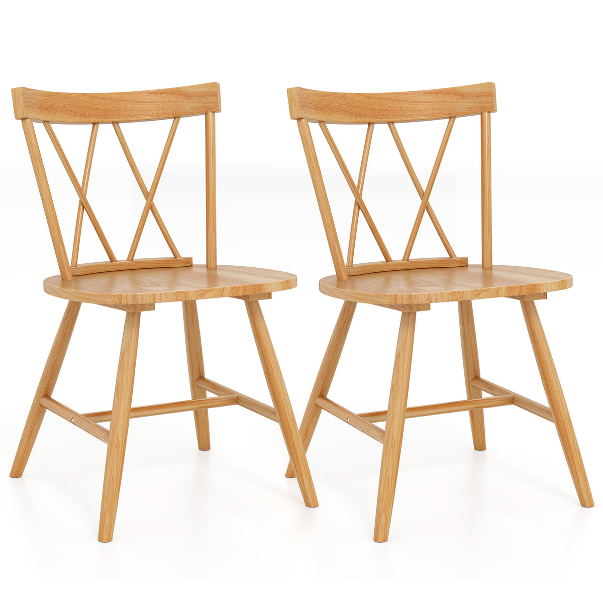 Farmhouse Kitchen Dining Chair Set of 2 with Rubber Wood Frame-Natural-Dining Chairs-DECOROLALA