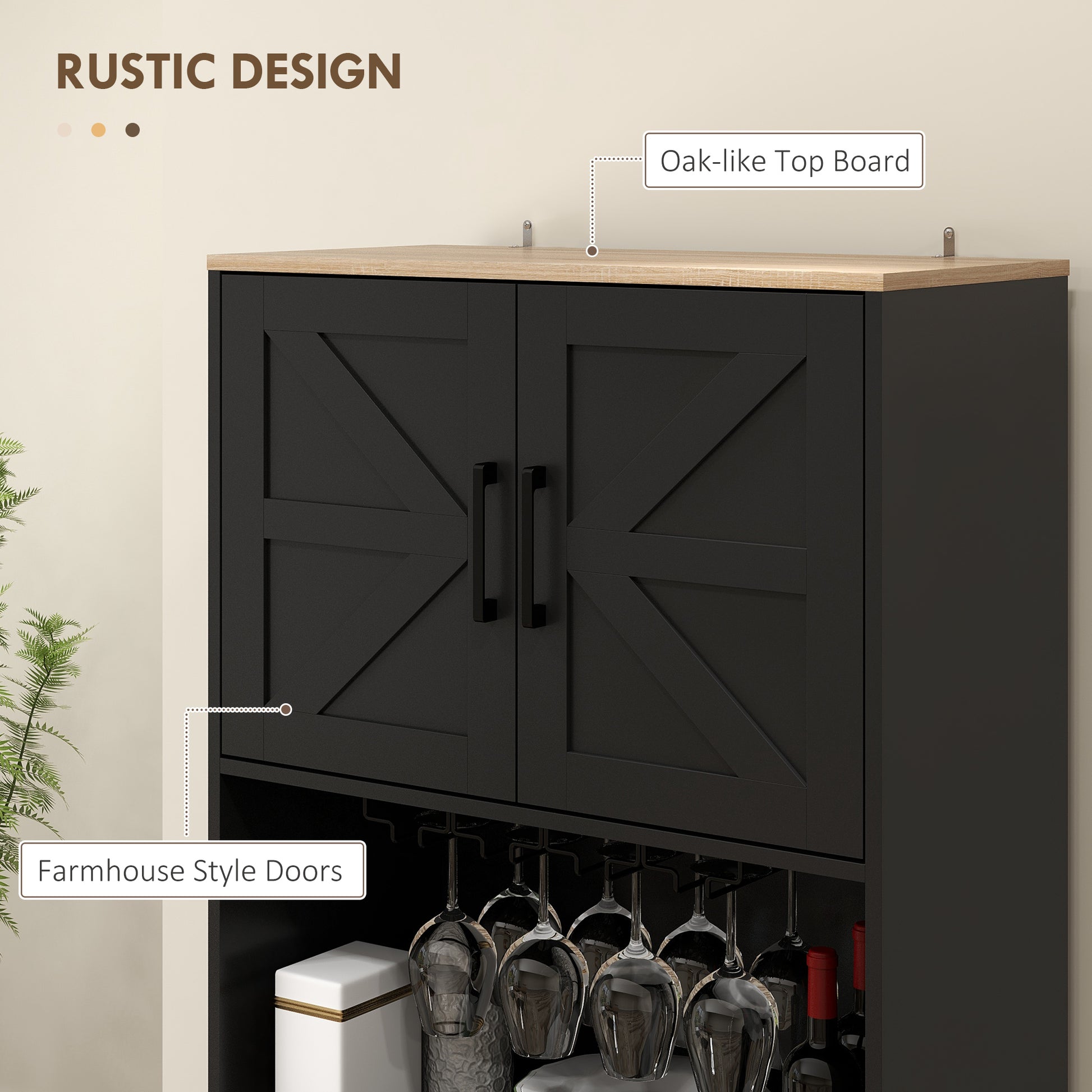 Farmhouse Kitchen Pantry, 68" Freestanding Hutch - Black Storage Cabinet-DECOROLALA