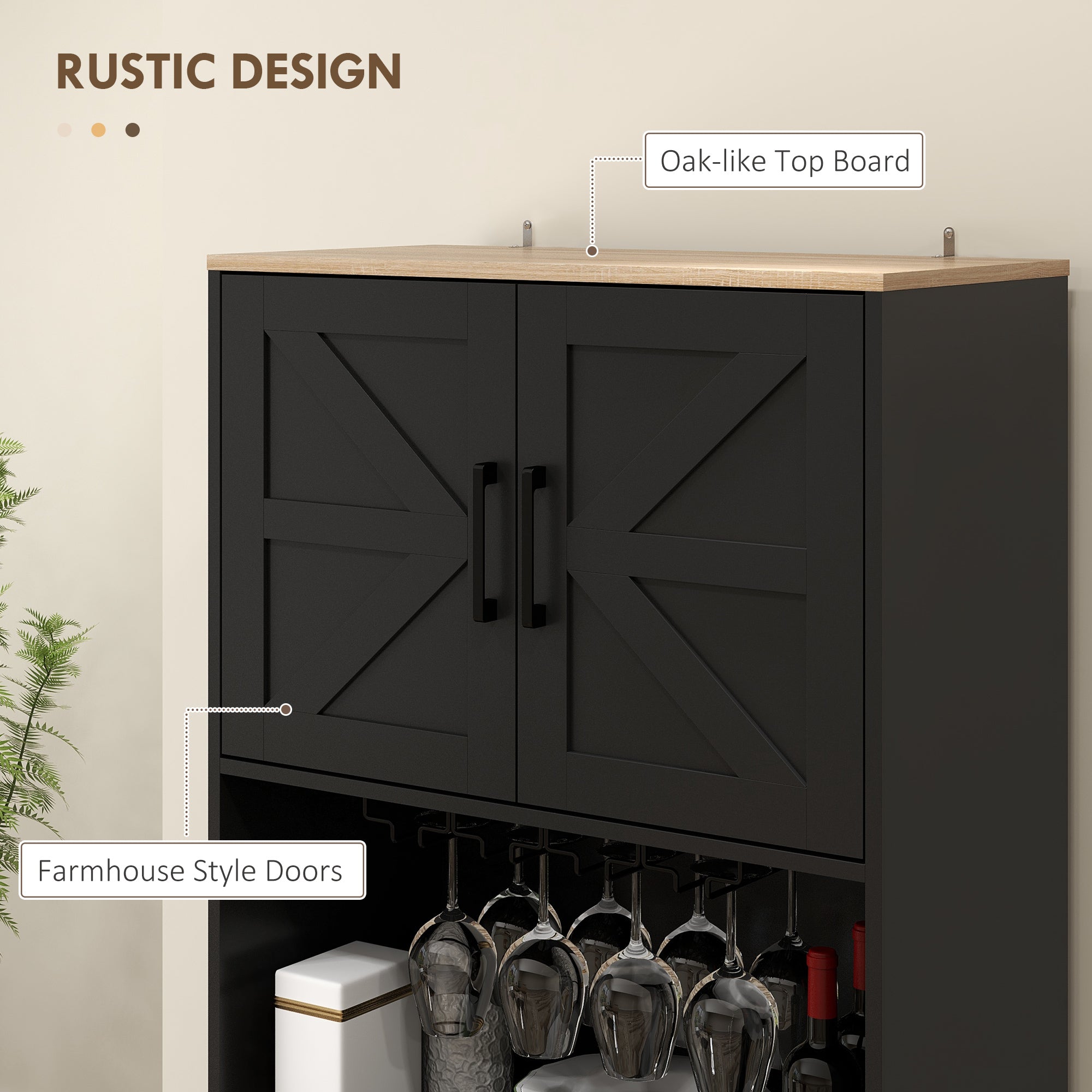Farmhouse Kitchen Pantry, 68" Freestanding Hutch - Black Storage Cabinet-DECOROLALA