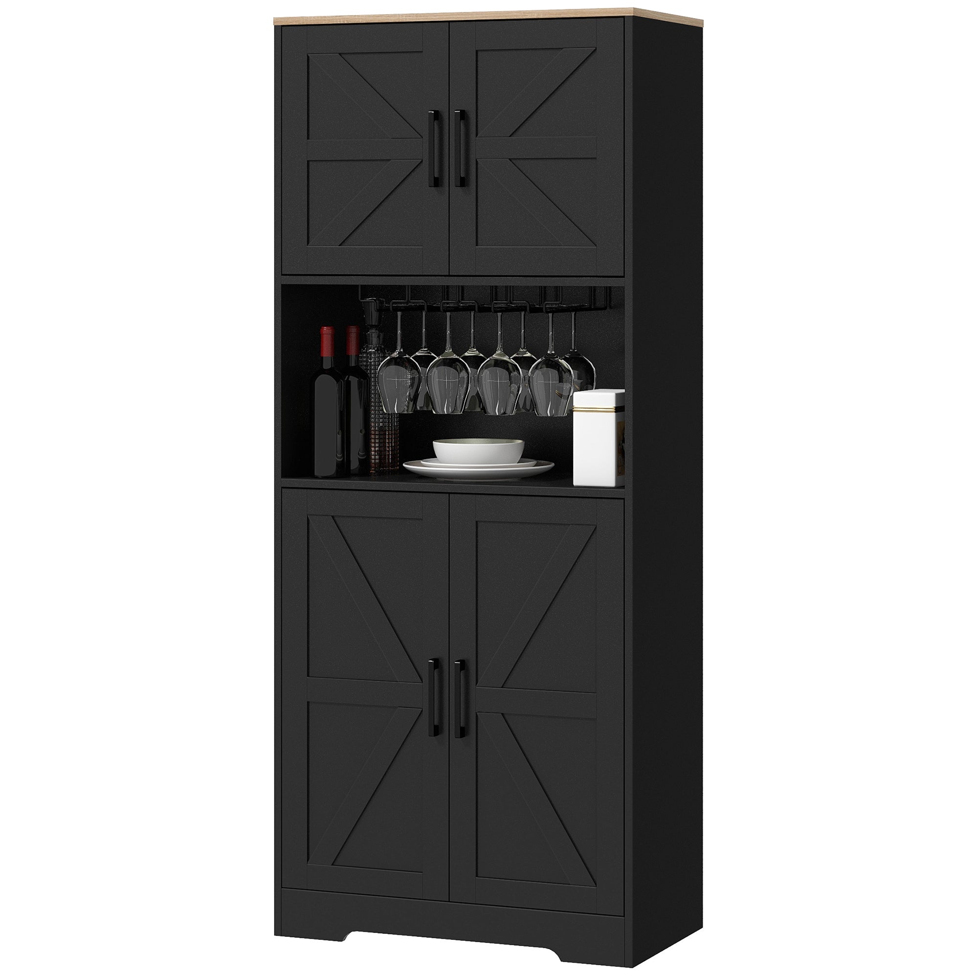 Farmhouse Kitchen Pantry, 68" Freestanding Hutch - Black Storage Cabinet-DECOROLALA