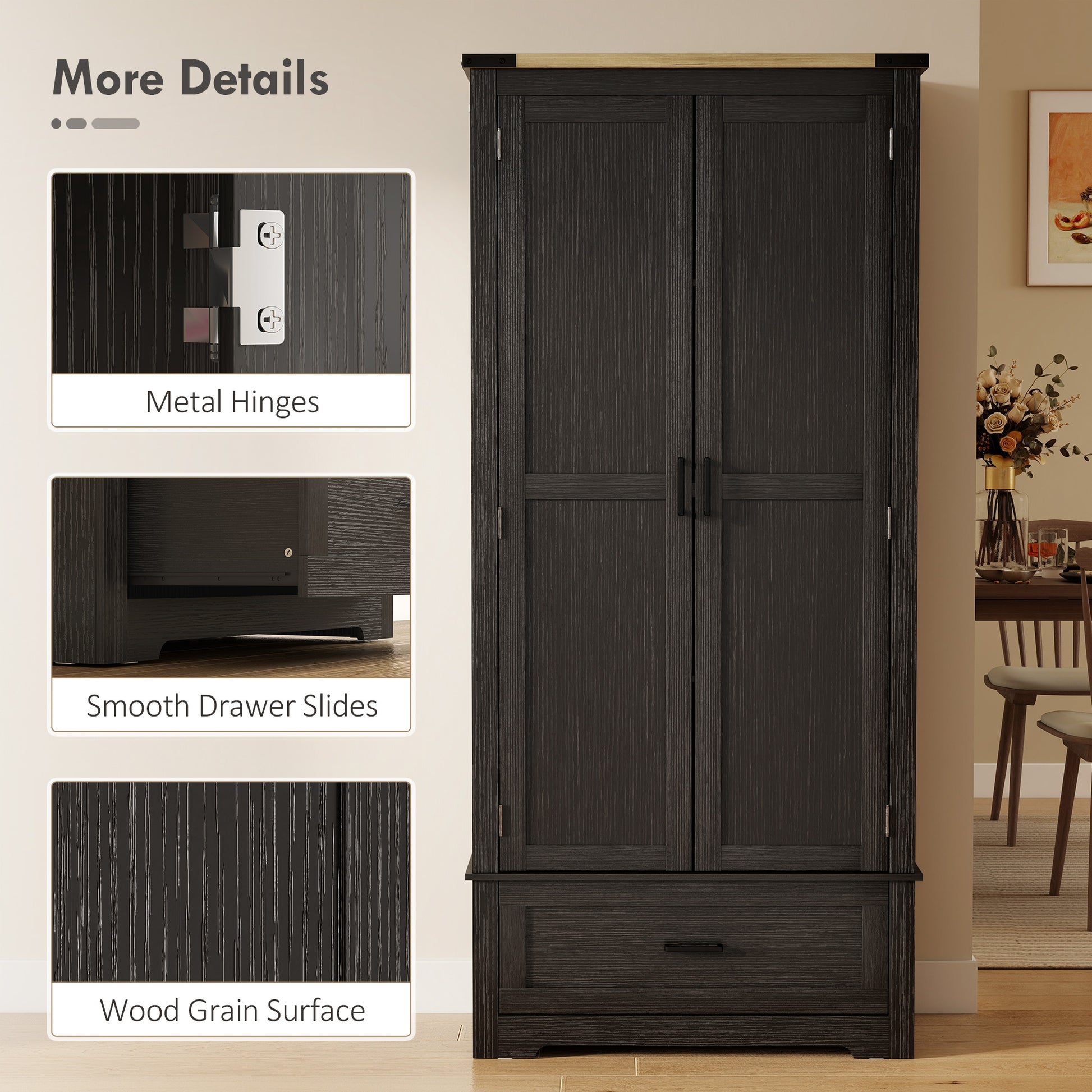 Farmhouse Kitchen Pantry Cabinet - 69" Black Brown-DECOROLALA