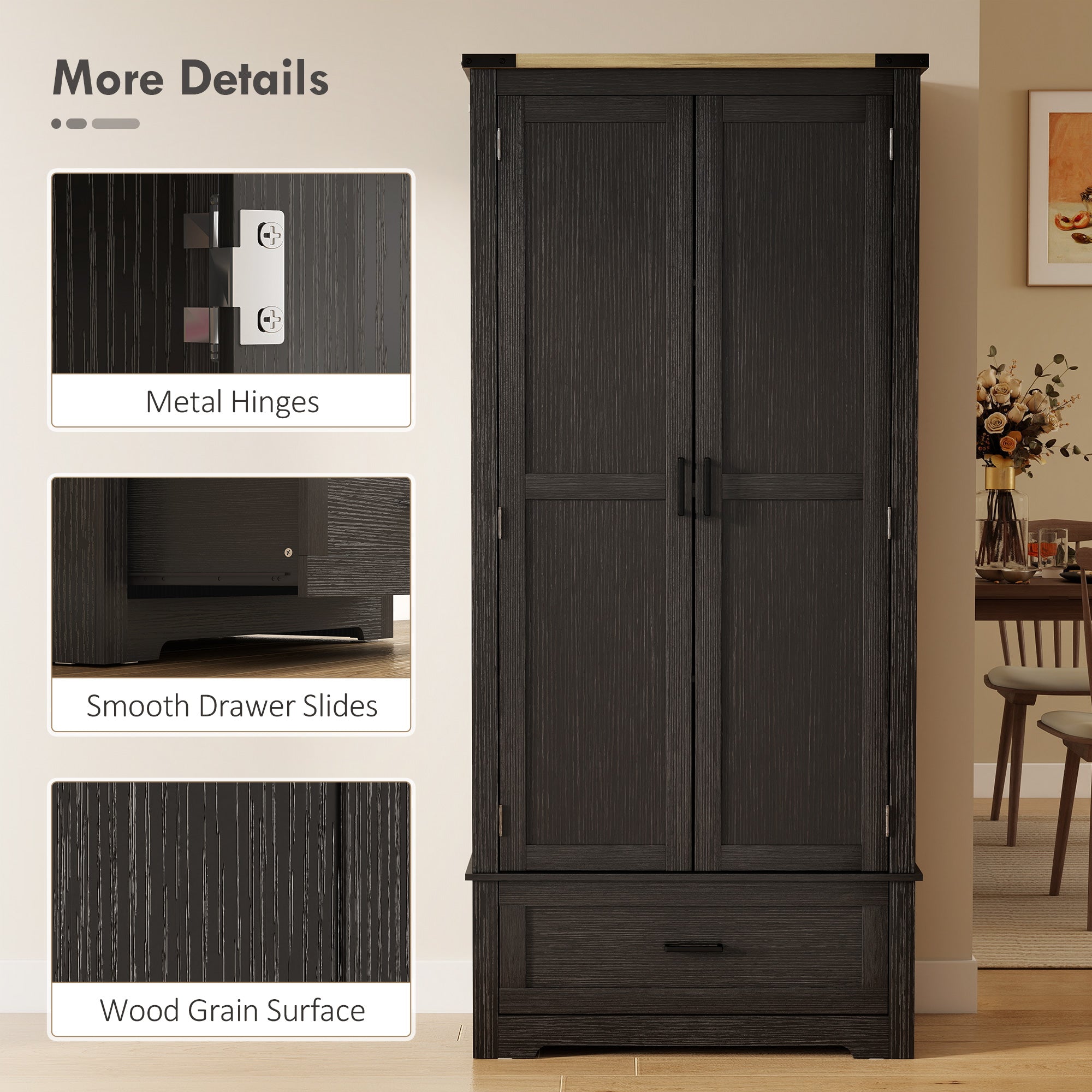 Farmhouse Kitchen Pantry Cabinet - 69" Black Brown-DECOROLALA