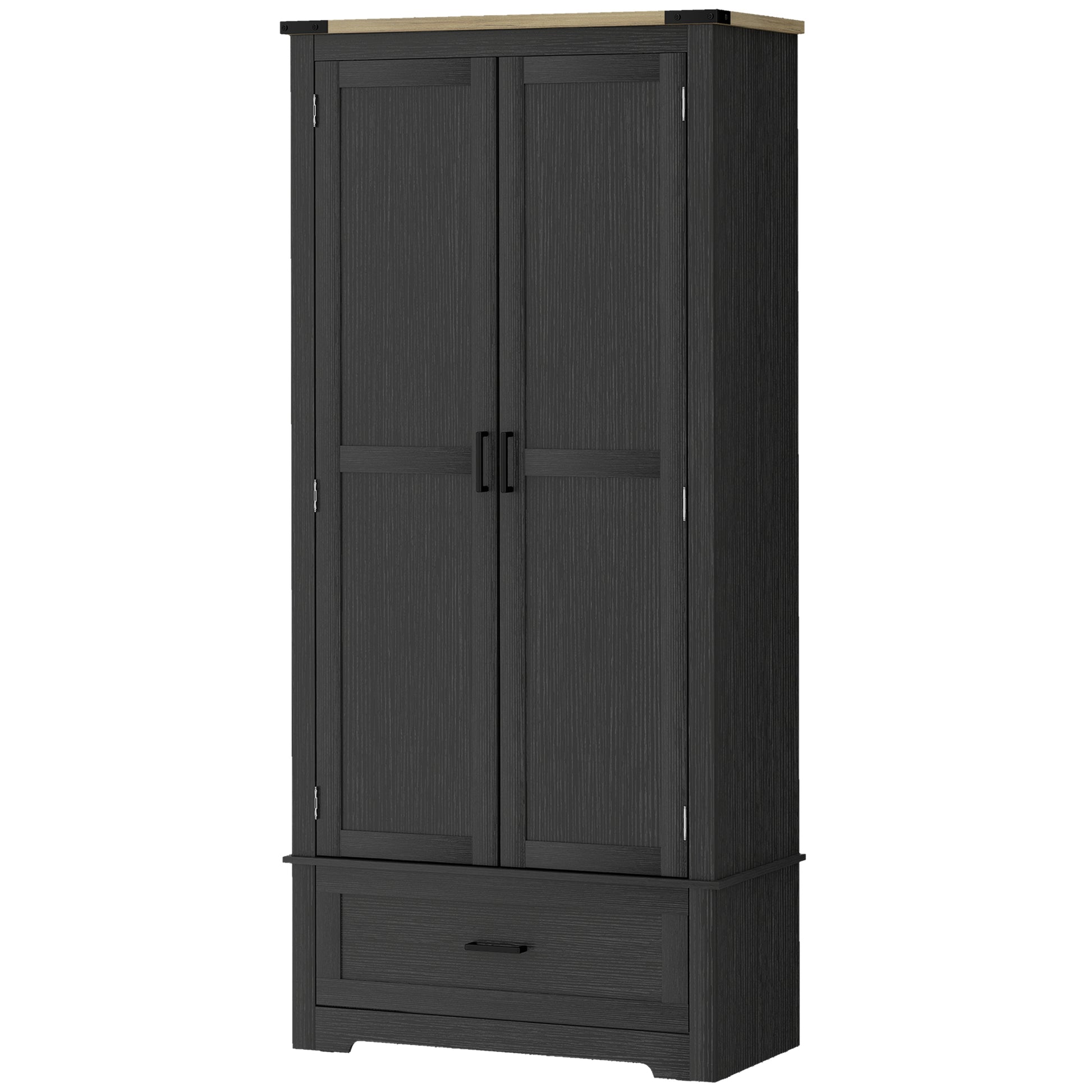 Farmhouse Kitchen Pantry Cabinet - 69" Black Brown-DECOROLALA