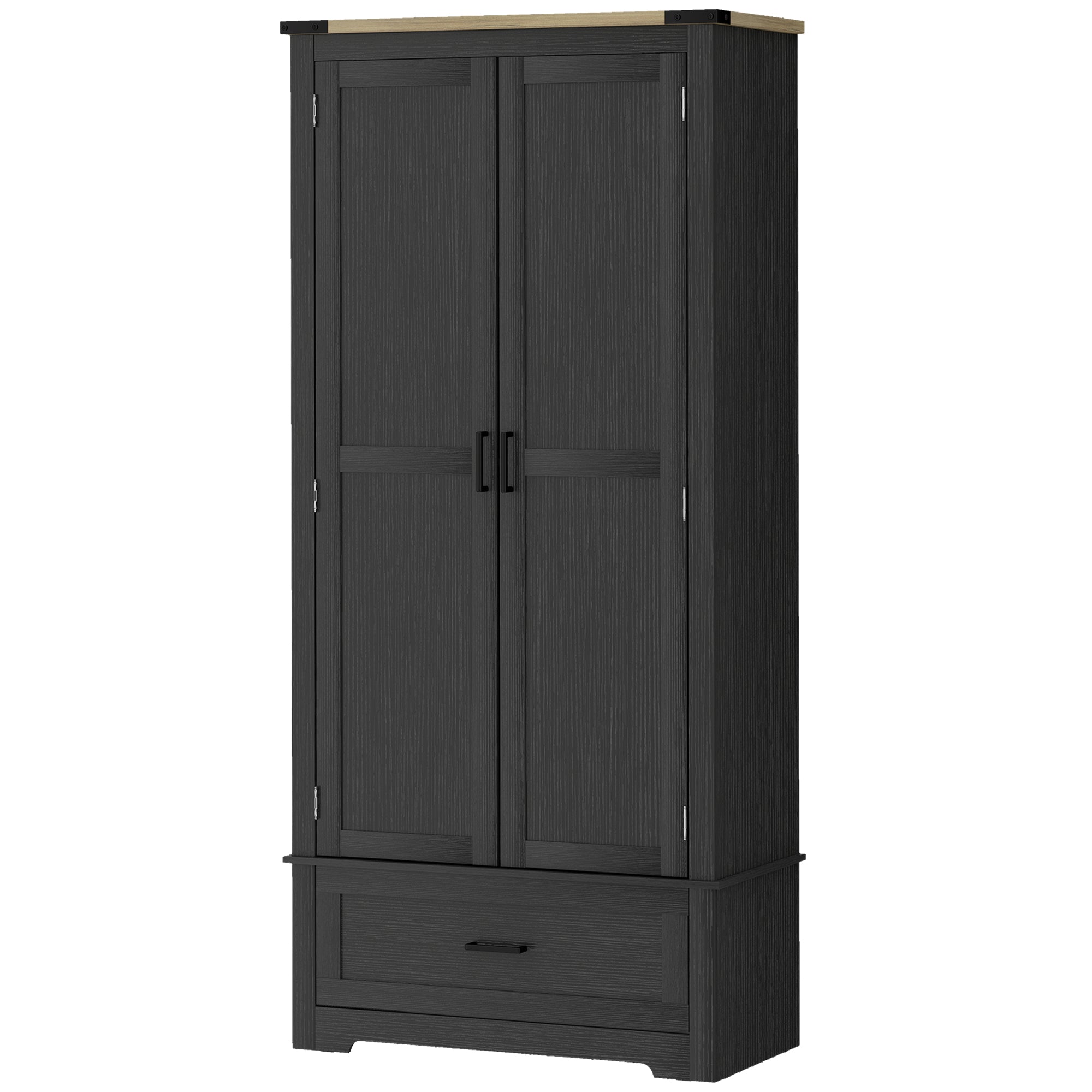 Farmhouse Kitchen Pantry Cabinet - 69" Black Brown-DECOROLALA