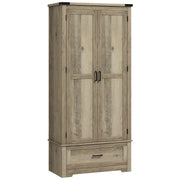 Farmhouse Kitchen Pantry Cabinet, 69" Tall, Grey, 2 Doors, Drawer, Shelves-DECOROLALA