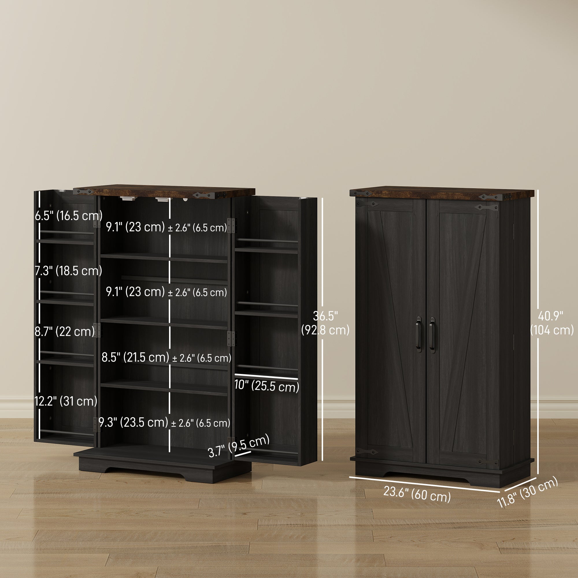Farmhouse Kitchen Pantry Cabinet - Black Barn Door 41" H-Home Furnishings > Storage & Organization > Kitchen Pantry Cabinets-DECOROLALA