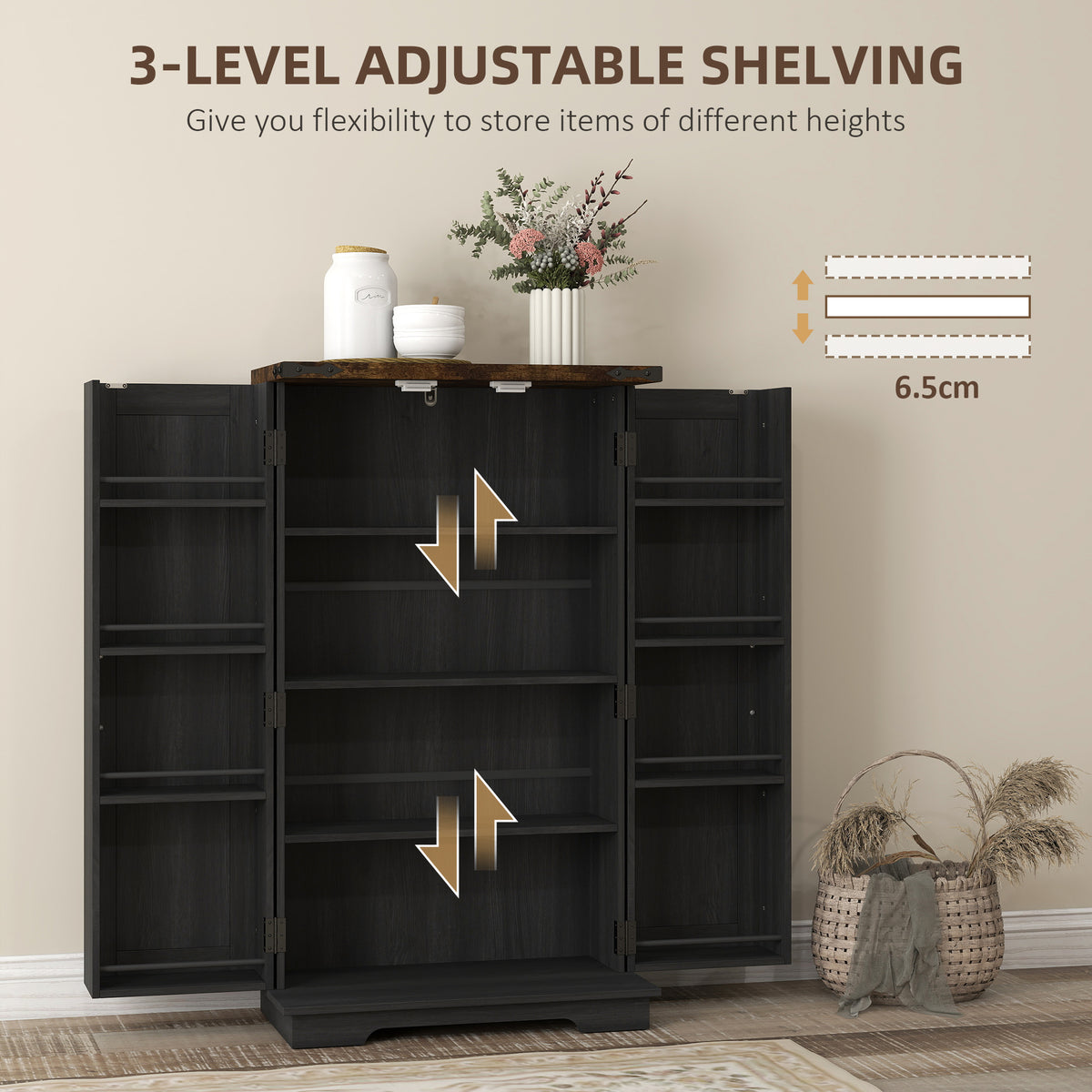 Farmhouse Kitchen Pantry Cabinet - Black Barn Door 41" H-Home Furnishings > Storage & Organization > Kitchen Pantry Cabinets-DECOROLALA