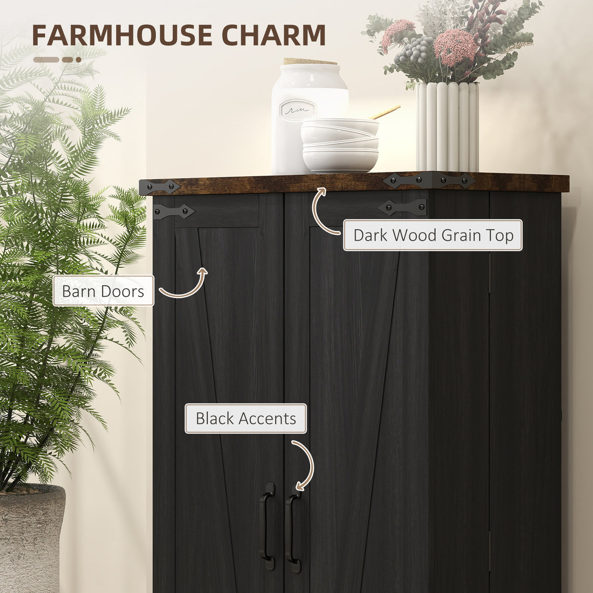 Farmhouse Kitchen Pantry Cabinet - Black Barn Door 41" H-Home Furnishings > Storage & Organization > Kitchen Pantry Cabinets-DECOROLALA