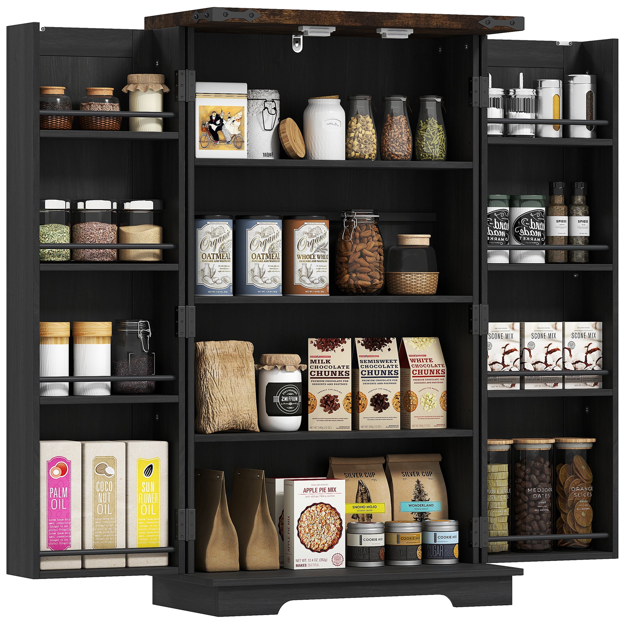 Farmhouse Kitchen Pantry Cabinet - Black Barn Door 41" H-Home Furnishings > Storage & Organization > Kitchen Pantry Cabinets-DECOROLALA