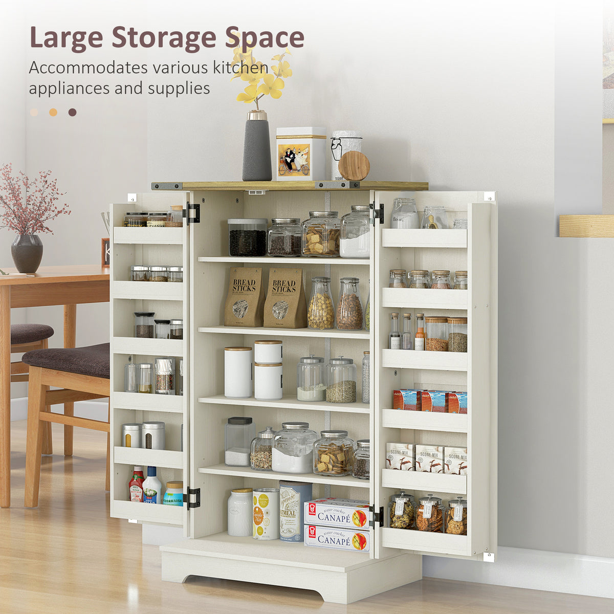 Farmhouse Kitchen Pantry Cabinet - Cream White 41" H-Home Furnishings > Storage & Organization > Kitchen Pantry Cabinets-DECOROLALA