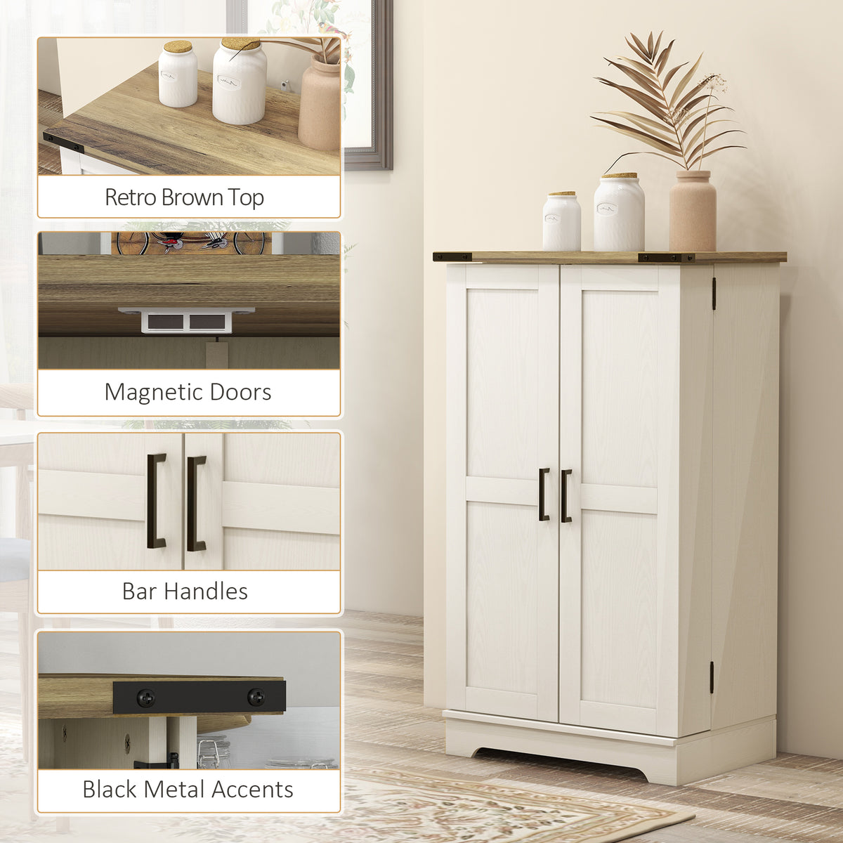 Farmhouse Kitchen Pantry Cabinet - Cream White 41" H-Home Furnishings > Storage & Organization > Kitchen Pantry Cabinets-DECOROLALA