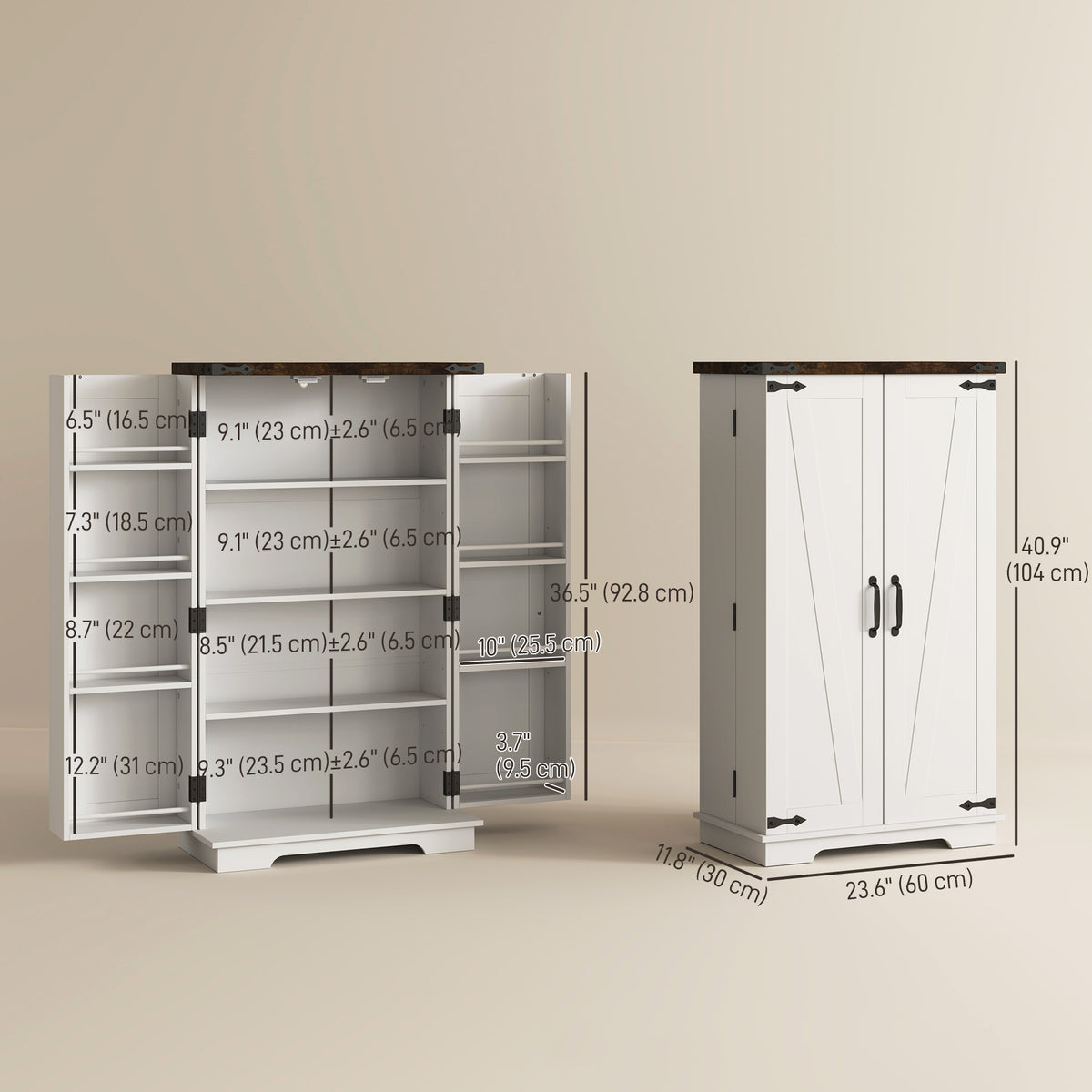 Farmhouse Kitchen Pantry Cabinet - White 41" Barn Door-Home Furnishings > Storage & Organization > Kitchen Pantry Cabinets-DECOROLALA