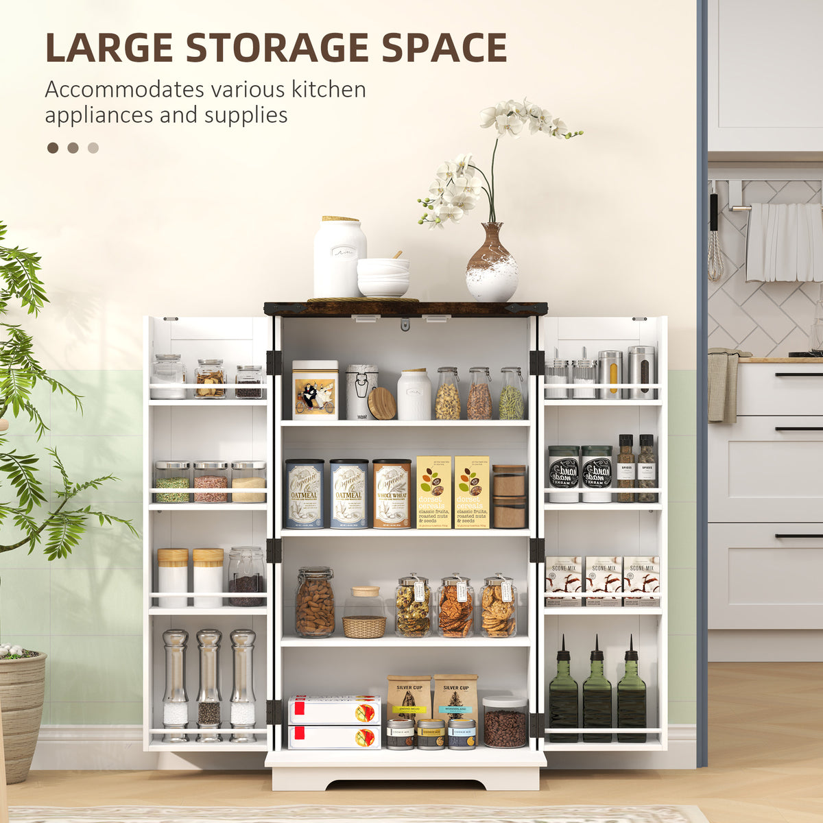 Farmhouse Kitchen Pantry Cabinet - White 41" Barn Door-Home Furnishings > Storage & Organization > Kitchen Pantry Cabinets-DECOROLALA