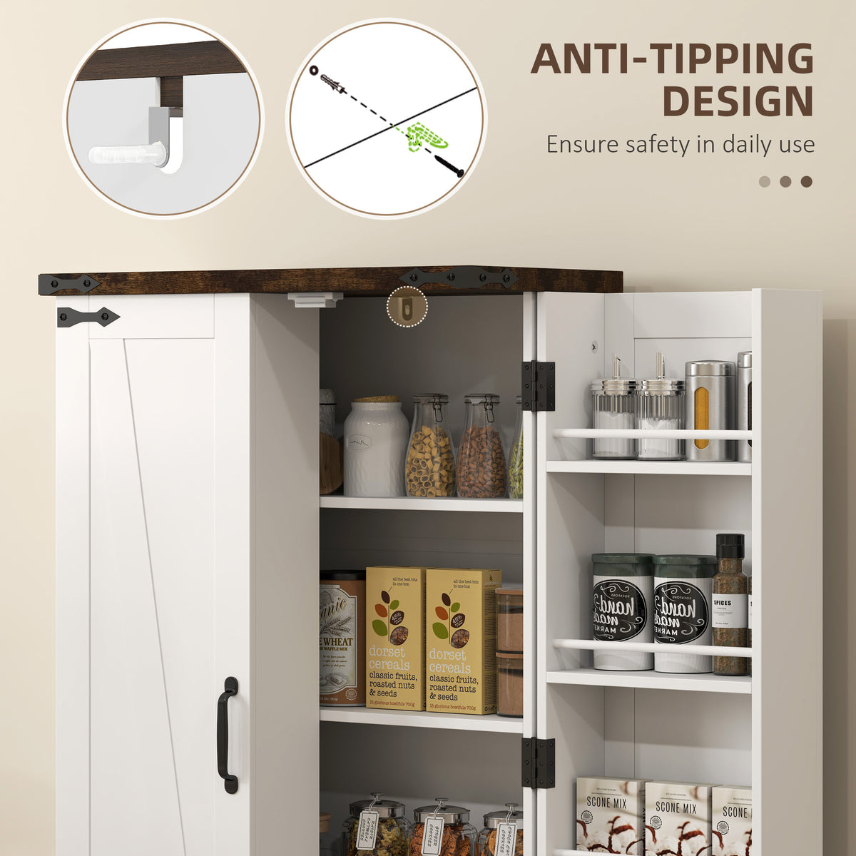 Farmhouse Kitchen Pantry Cabinet - White 41" Barn Door-Home Furnishings > Storage & Organization > Kitchen Pantry Cabinets-DECOROLALA