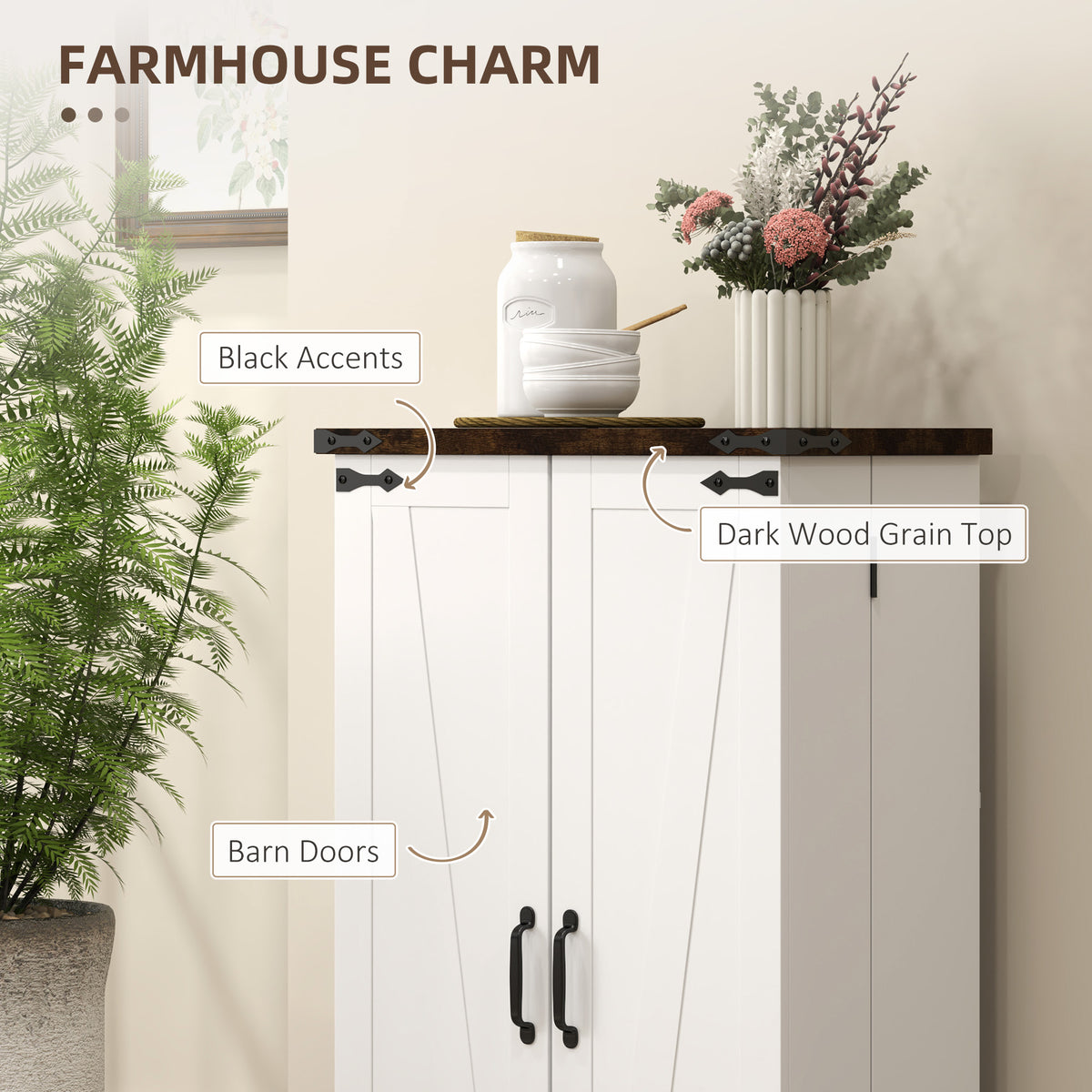 Farmhouse Kitchen Pantry Cabinet - White 41" Barn Door-Home Furnishings > Storage & Organization > Kitchen Pantry Cabinets-DECOROLALA