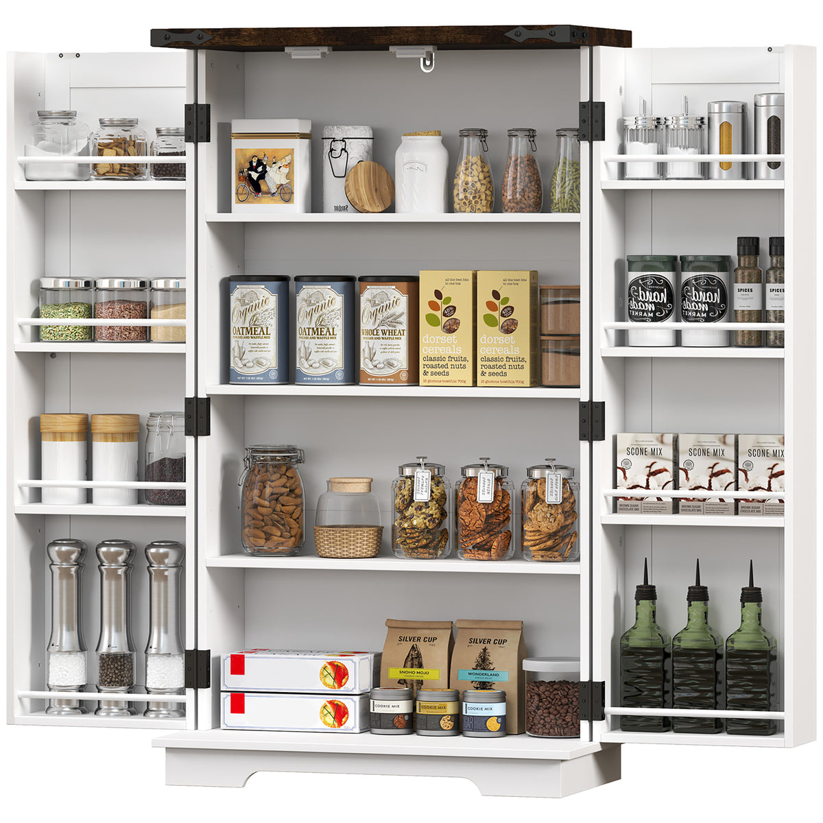 Farmhouse Kitchen Pantry Cabinet - White 41" Barn Door-Home Furnishings > Storage & Organization > Kitchen Pantry Cabinets-DECOROLALA