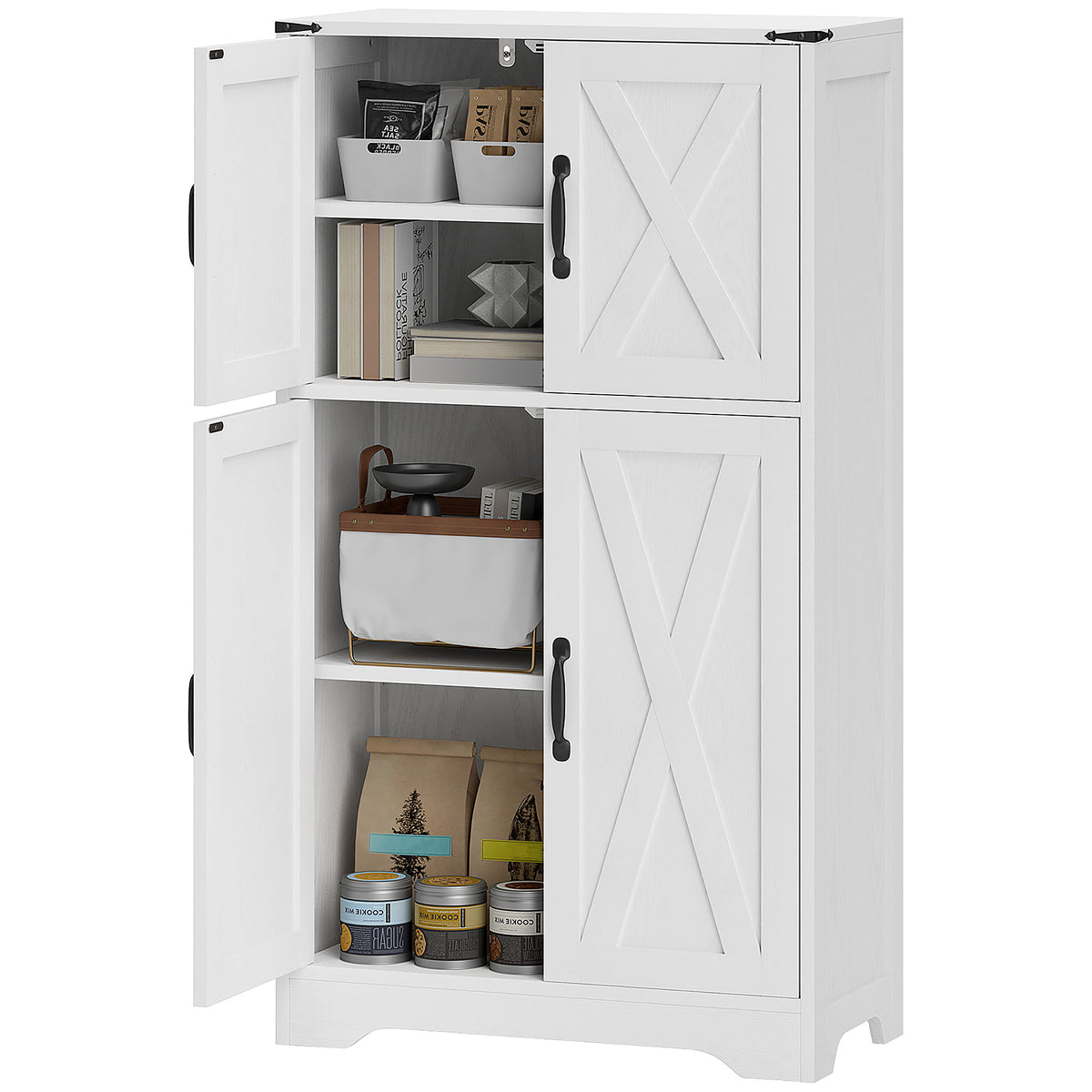 Farmhouse Kitchen Pantry Cabinet - White Barn Door 42.5" H-Home Furnishings > Storage & Organization > Kitchen Pantry Cabinets-DECOROLALA