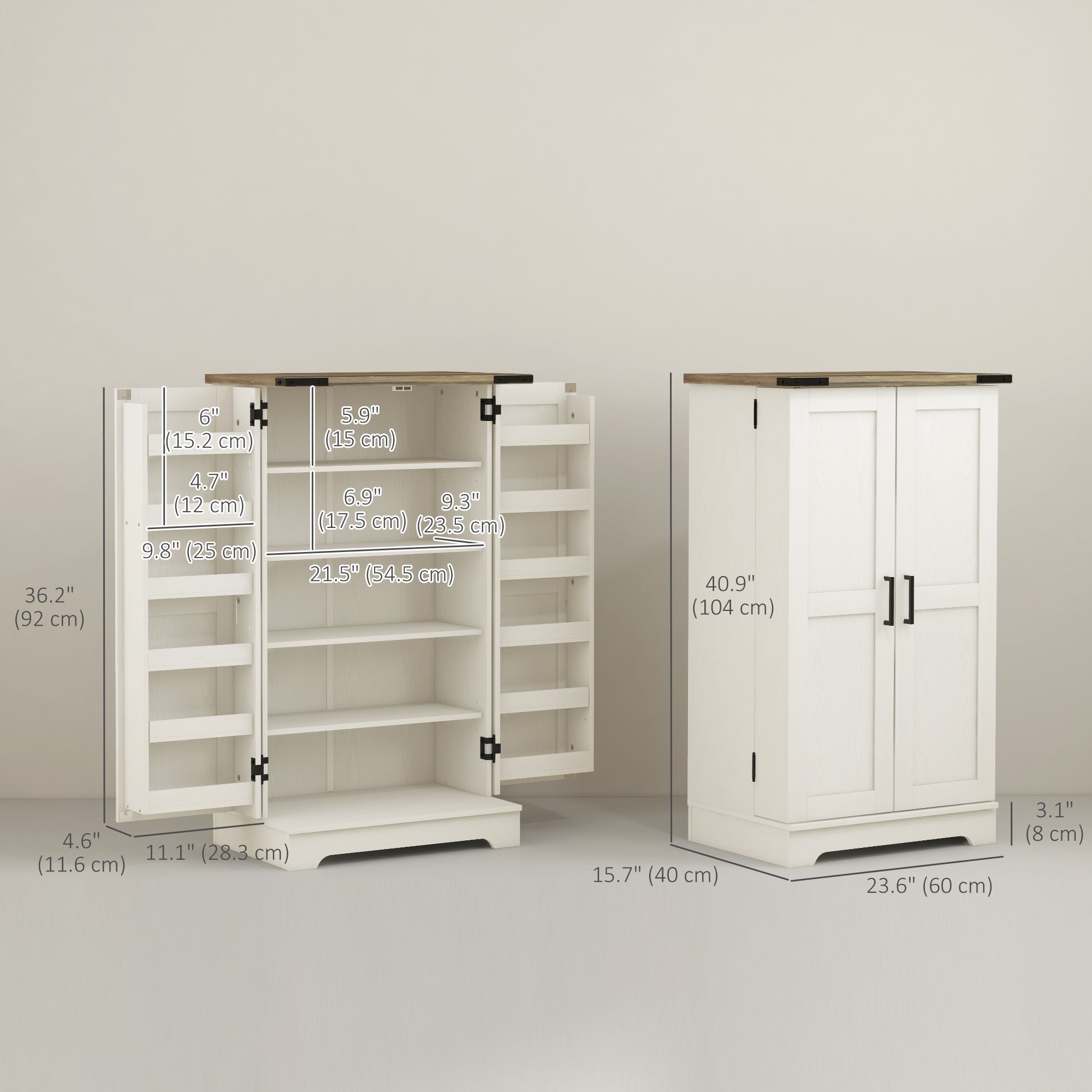 Farmhouse Kitchen Pantry Storage Cabinet, Kitchen Pantry Cabinet with Doors and Adjustable Shelves, Cream White-Home Furnishings > Storage & Organization > Kitchen Pantry Cabinets-DECOROLALA