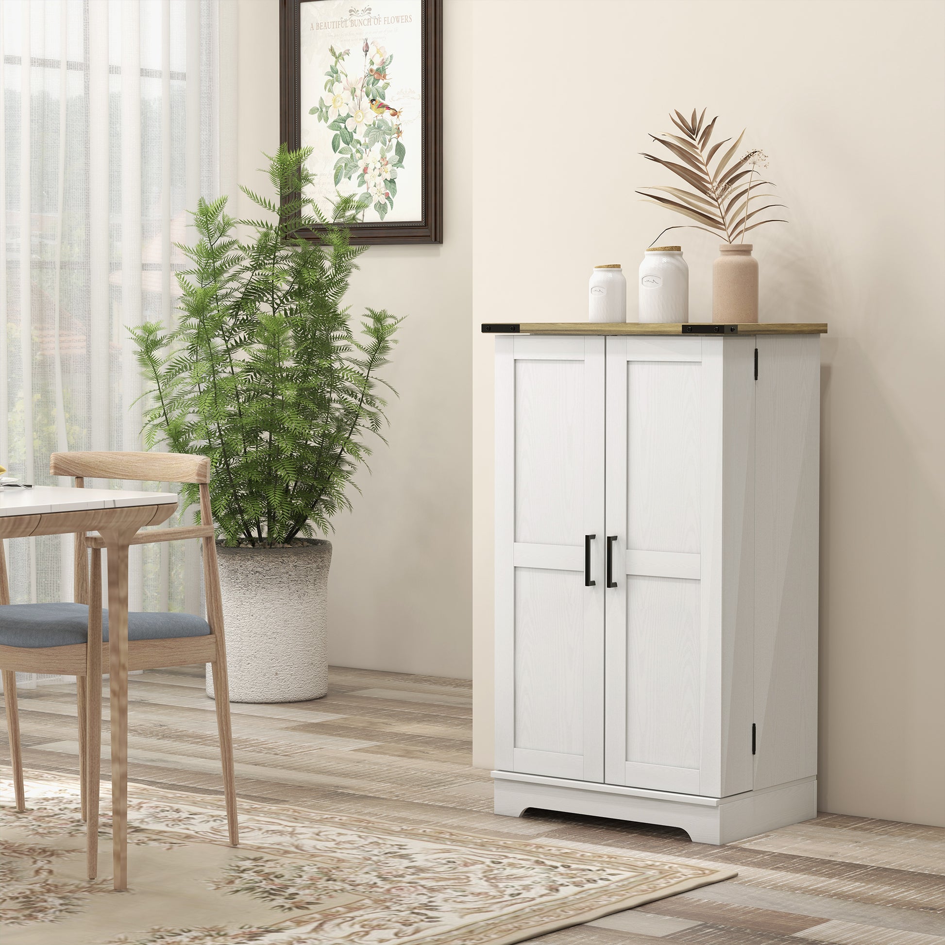 Farmhouse Kitchen Pantry Storage Cabinet, Kitchen Pantry Cabinet with Doors and Adjustable Shelves, Cream White-Home Furnishings > Storage & Organization > Kitchen Pantry Cabinets-DECOROLALA