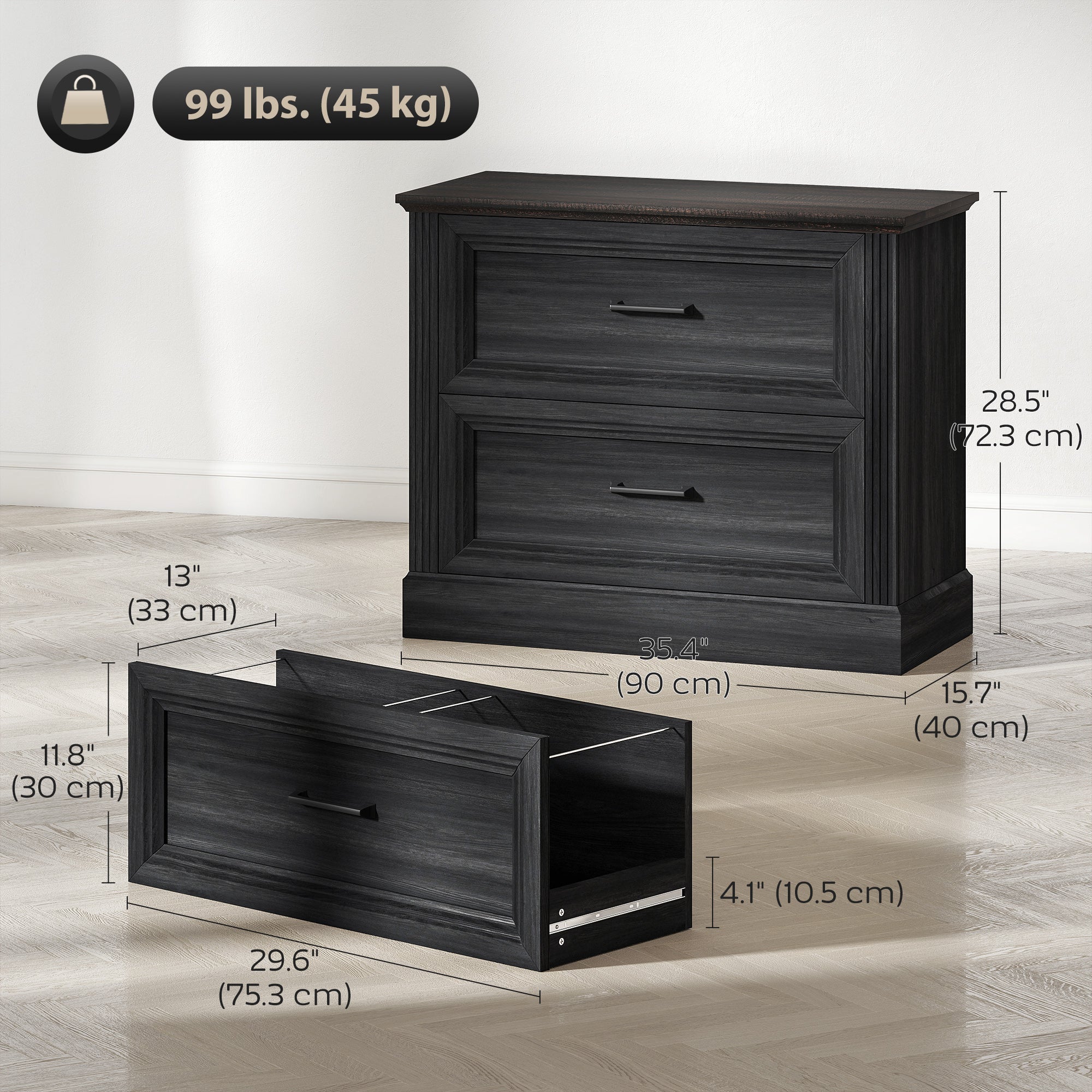 Farmhouse Lateral File Cabinet - 2 Drawer Black MDF-Office Products > Office Furniture > Office Cabinets & Cupboards-DECOROLALA