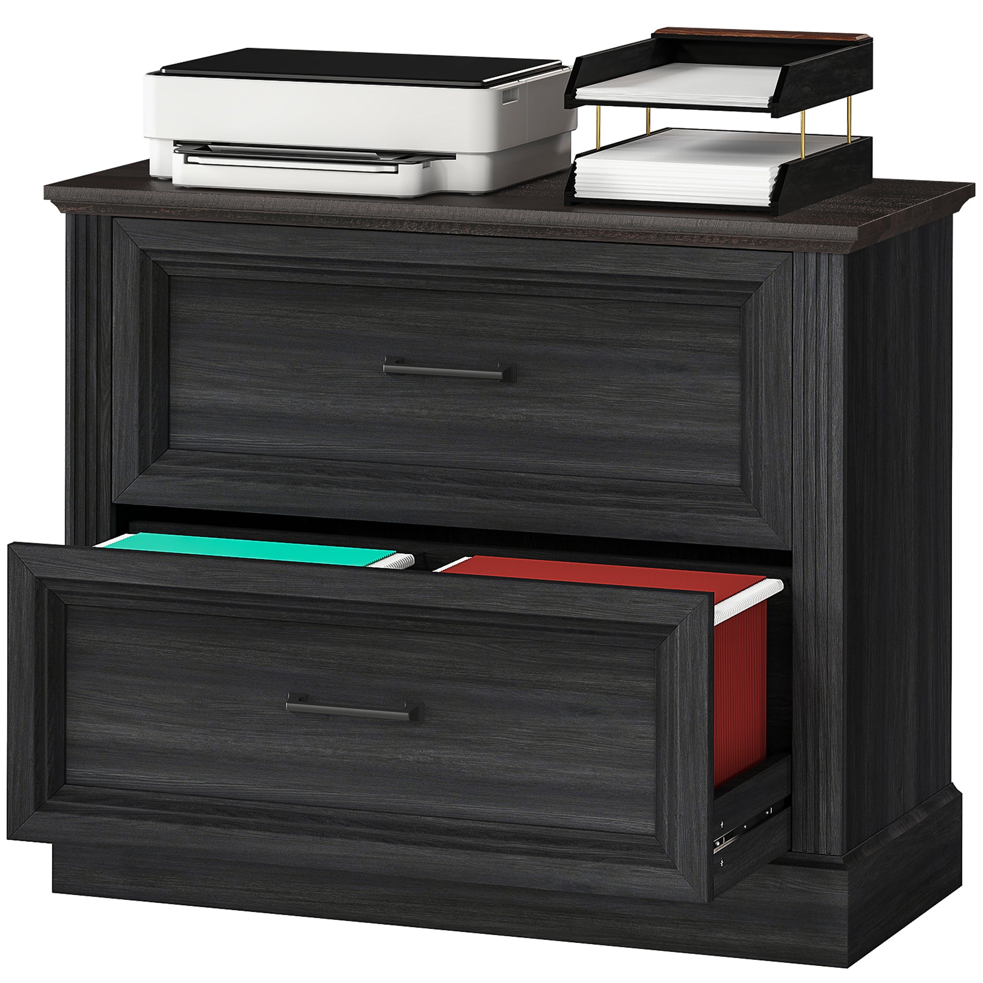 Farmhouse Lateral File Cabinet - 2 Drawer Black MDF-Office Products > Office Furniture > Office Cabinets & Cupboards-DECOROLALA