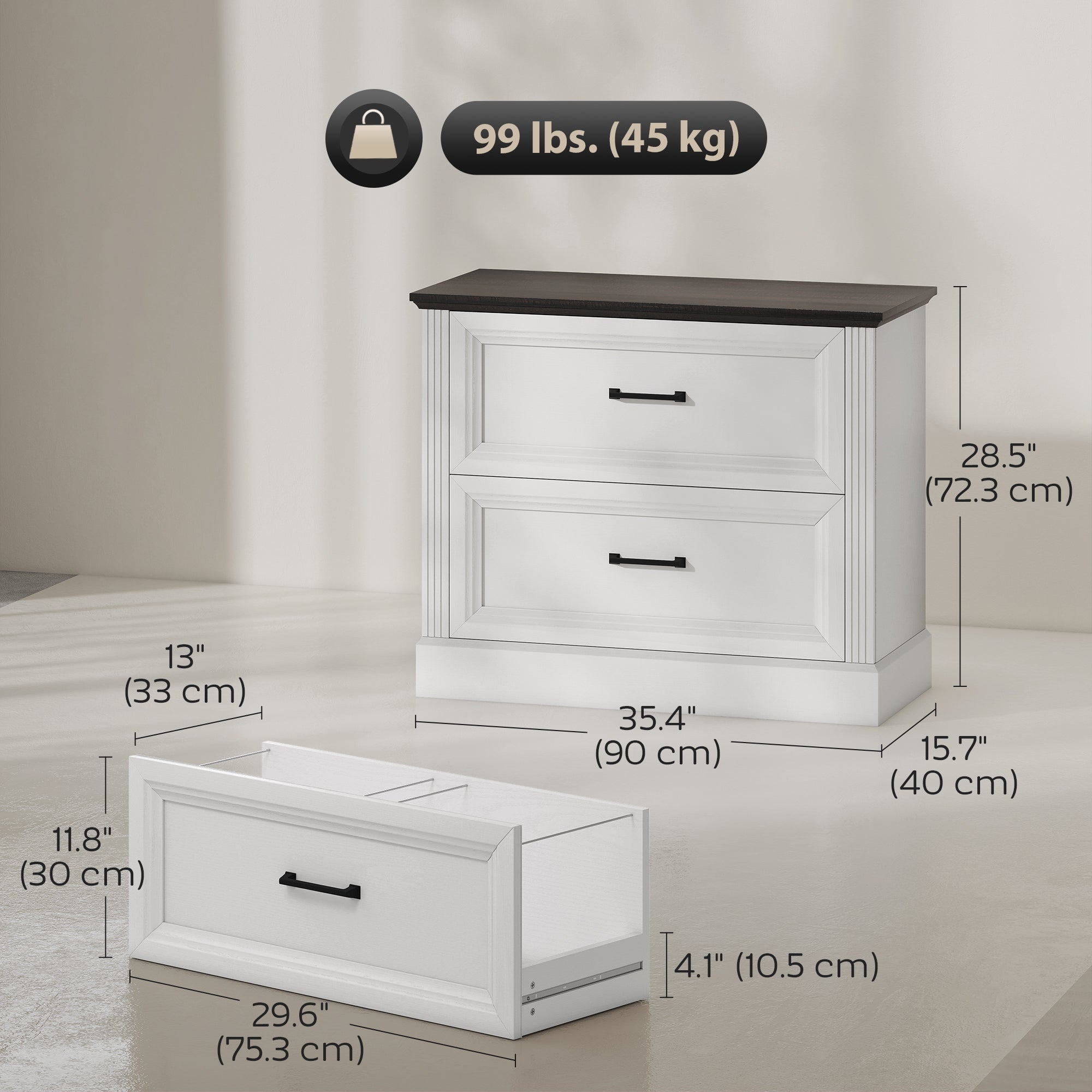 Farmhouse Lateral File Cabinet - 2 Drawer White 35" W-Office Products > Office Furniture > Office Cabinets & Cupboards-DECOROLALA