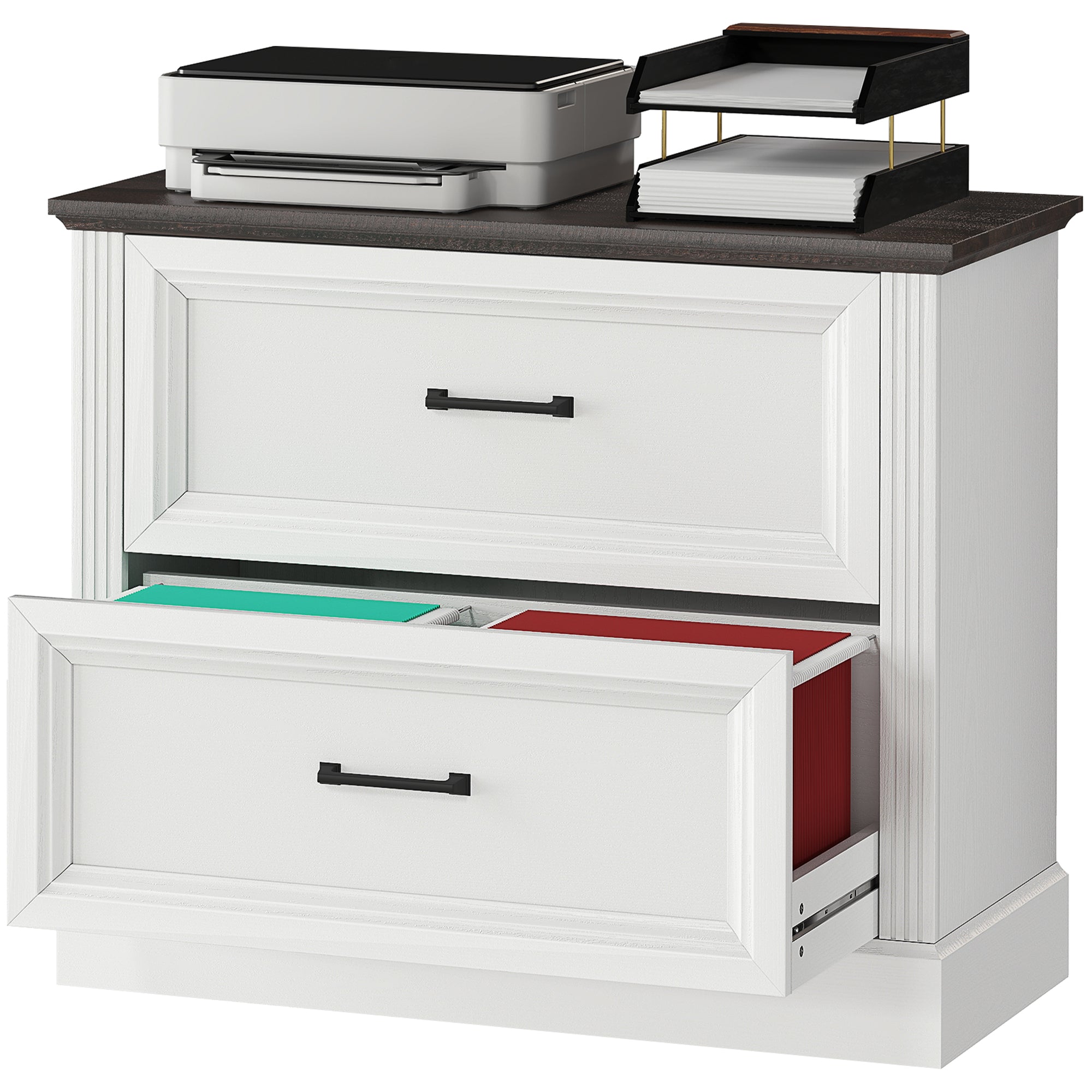 Farmhouse Lateral File Cabinet - 2 Drawer White 35" W-Office Products > Office Furniture > Office Cabinets & Cupboards-DECOROLALA