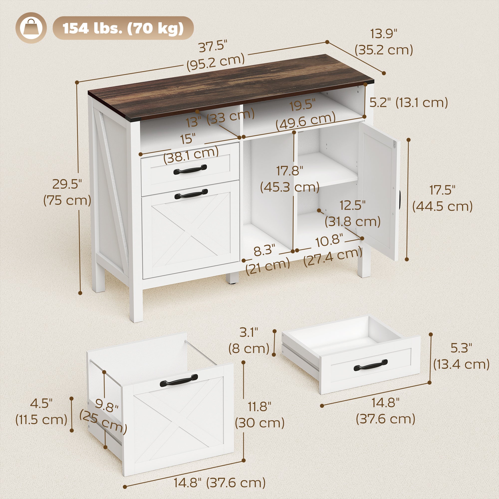 Farmhouse Lateral File Cabinet - White 37.5" Wide-Office Products > Office Furniture > Office Cabinets & Cupboards-DECOROLALA