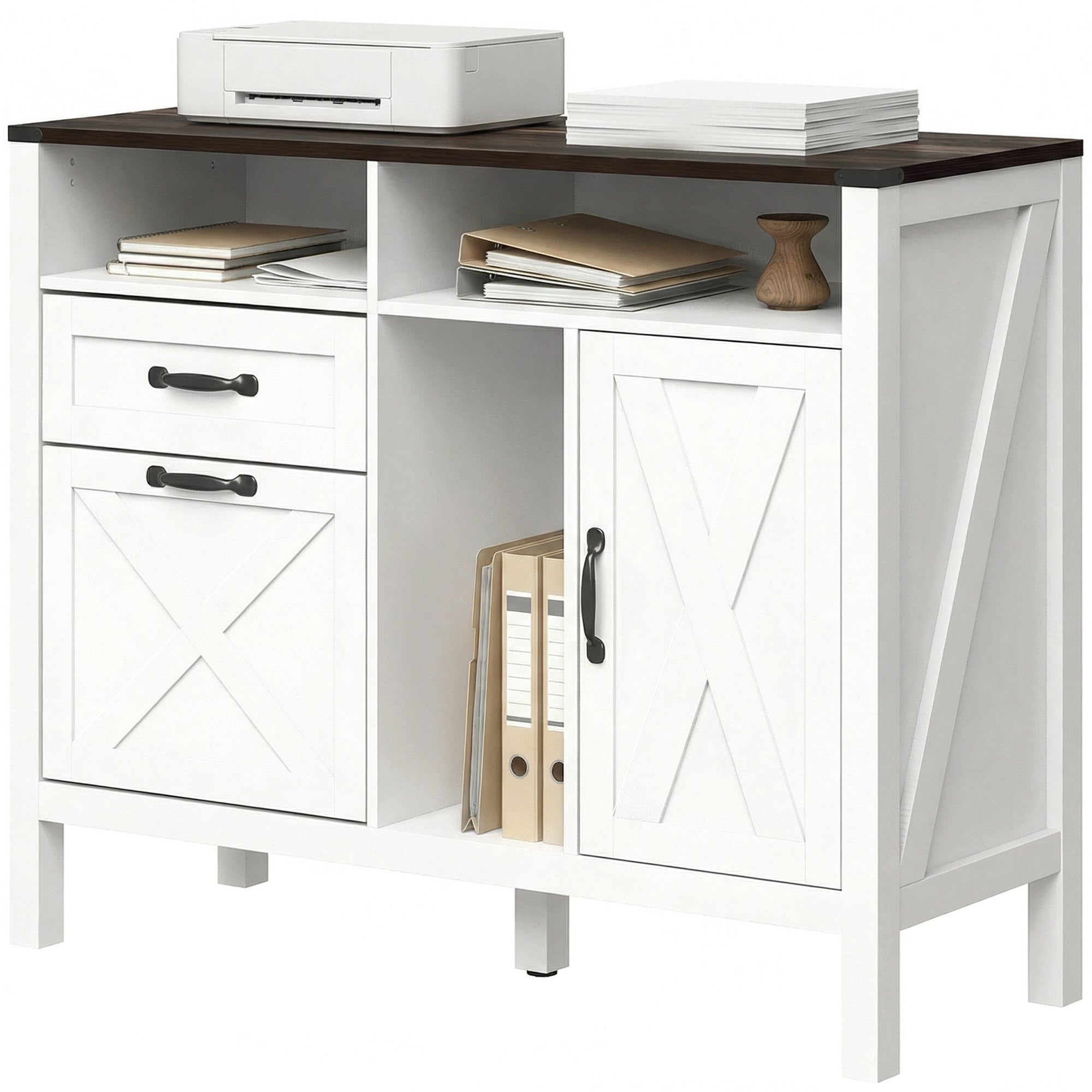 Farmhouse Lateral File Cabinet - White 37.5" Wide-Office Products > Office Furniture > Office Cabinets & Cupboards-DECOROLALA