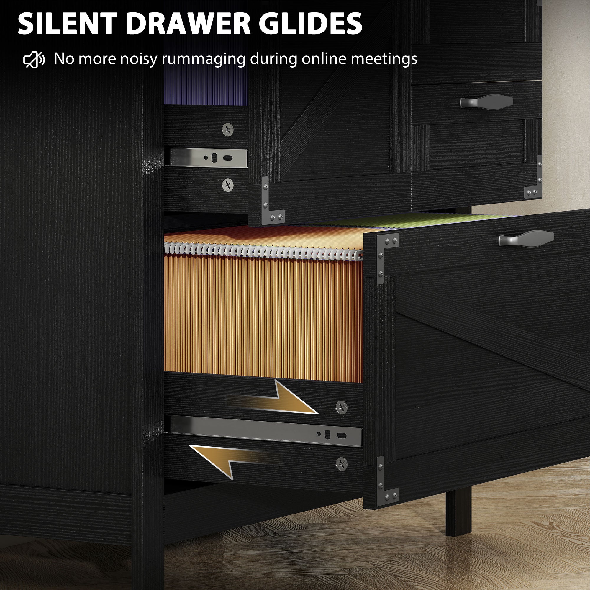 Farmhouse Lateral Filing Cabinet - 4 Drawers Black Wood Grain-DECOROLALA