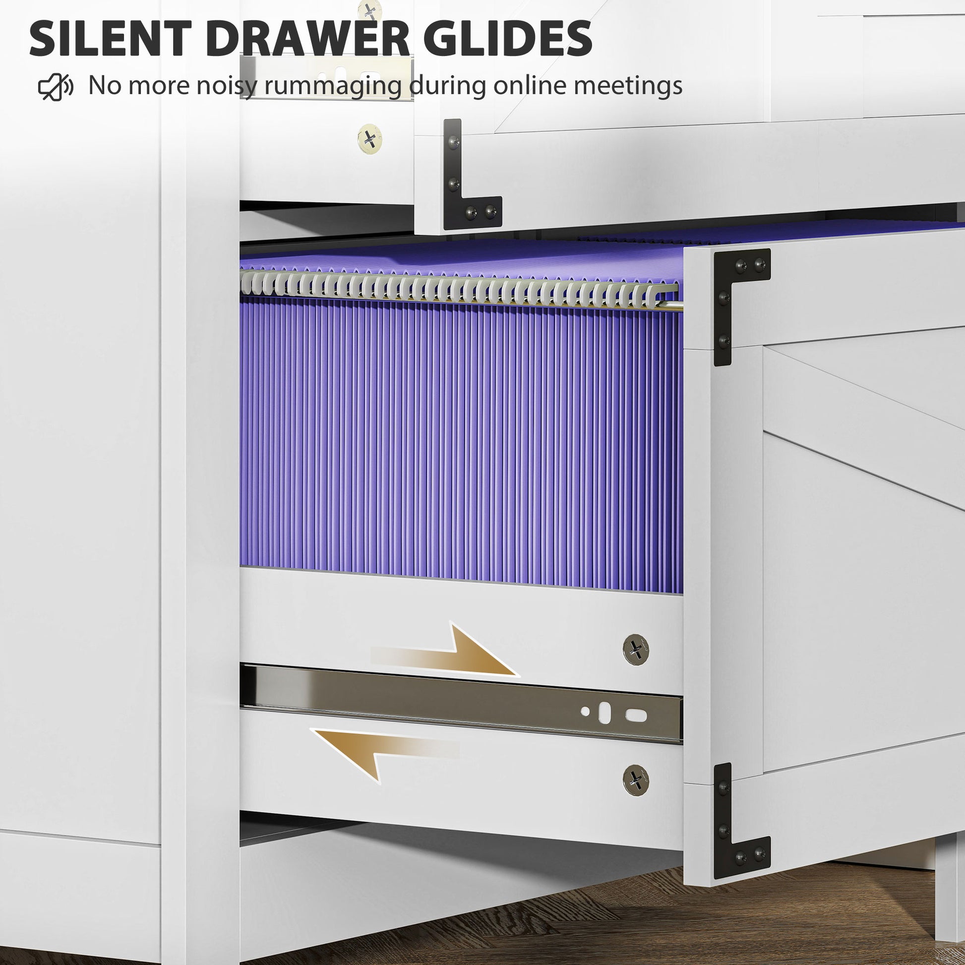 Farmhouse Lateral Filing Cabinet - 4 Drawers, White-DECOROLALA