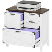 Farmhouse Lateral Filing Cabinet - 4 Drawers, White-DECOROLALA
